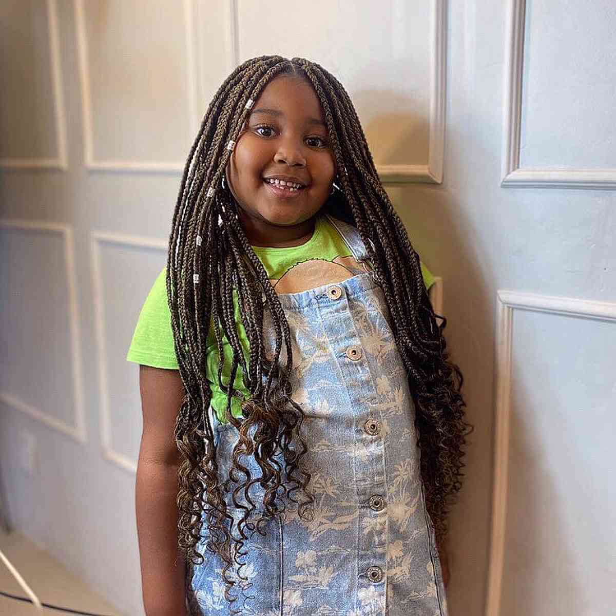 Extra Long Box Braids with Curled Ends for Kids