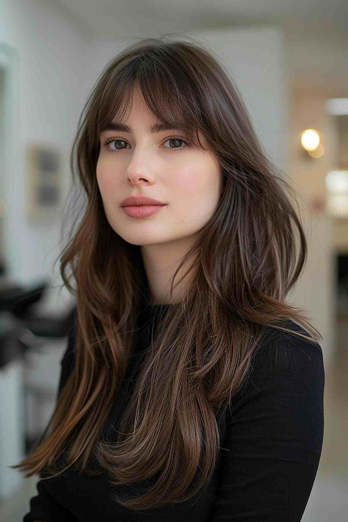 Woman with extra-long hair styled in layers for added movement and texture.