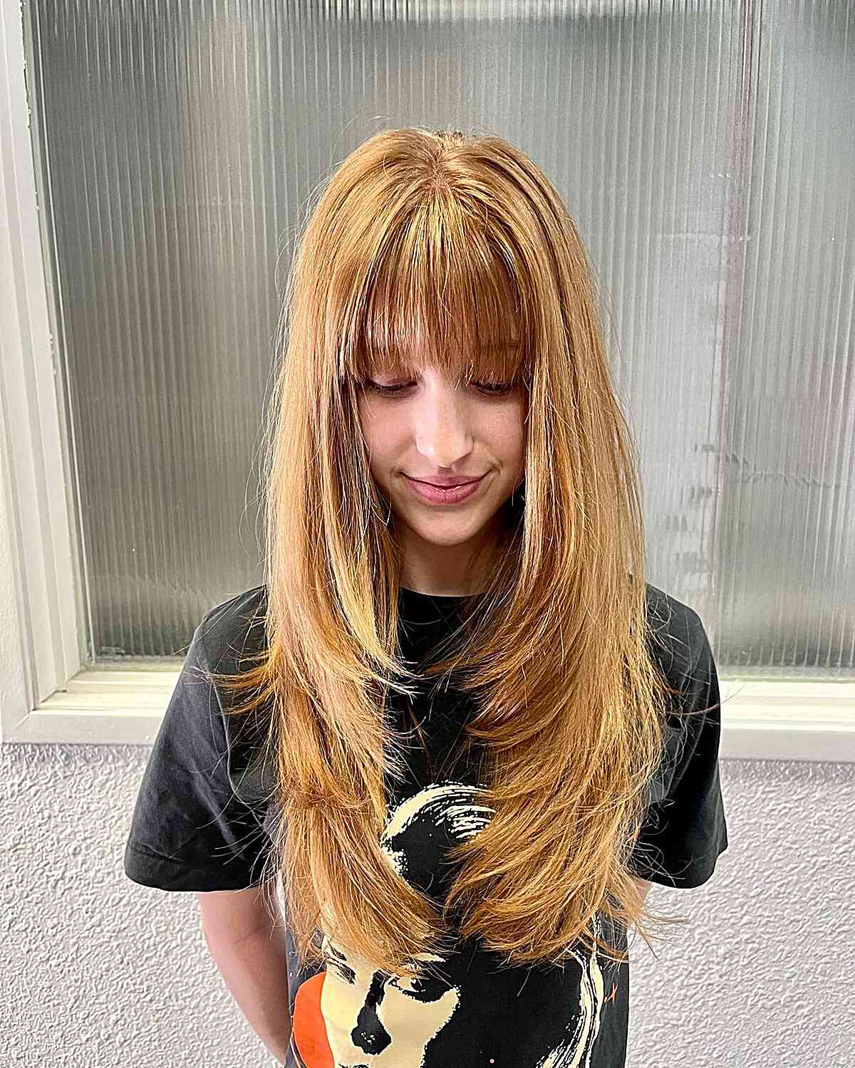 Extra Long Layers with Light Bangs on Blonde Hair