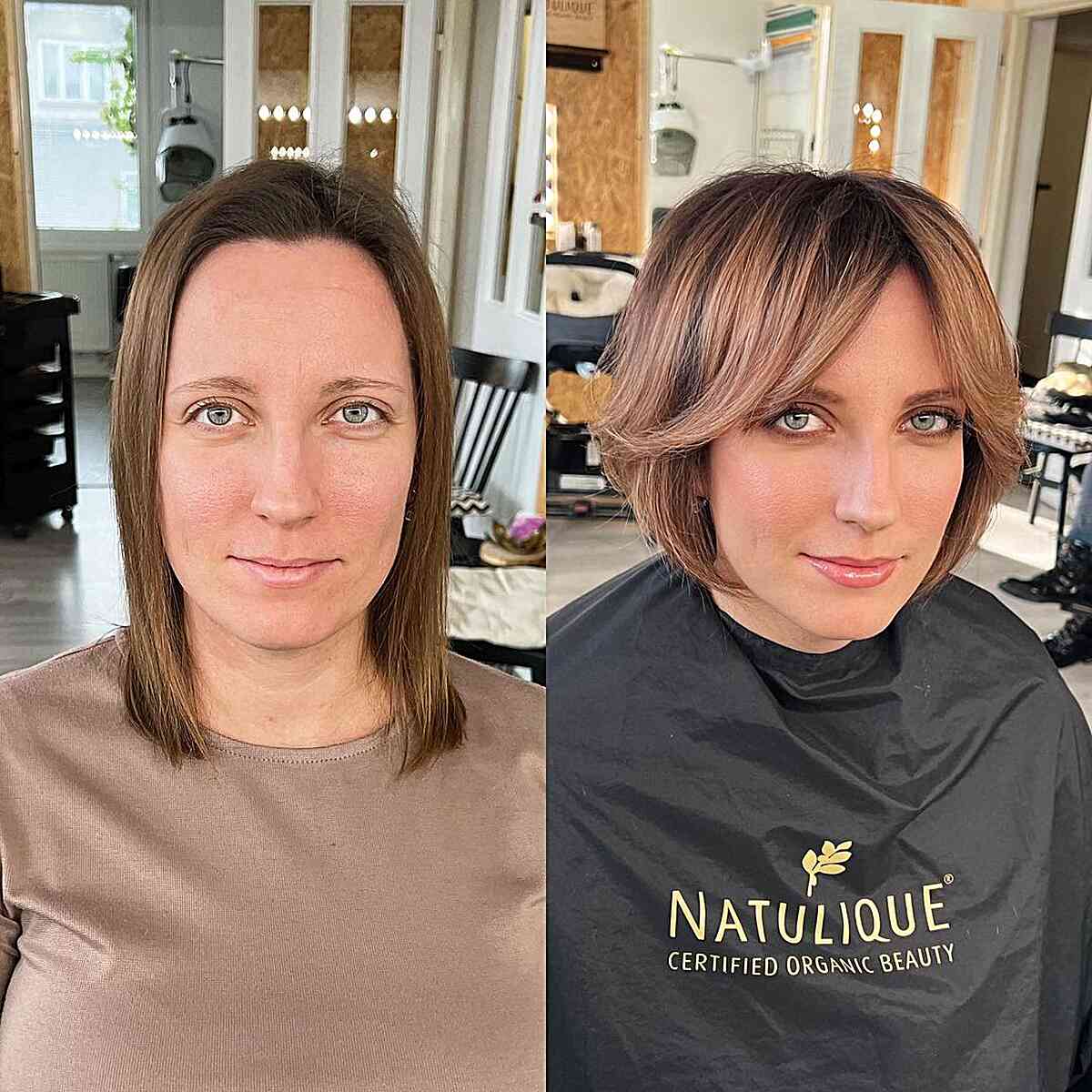Face-Framing Bangs on a Chin-Length Bob for Fine Hair for ladies with short hair and oval faces