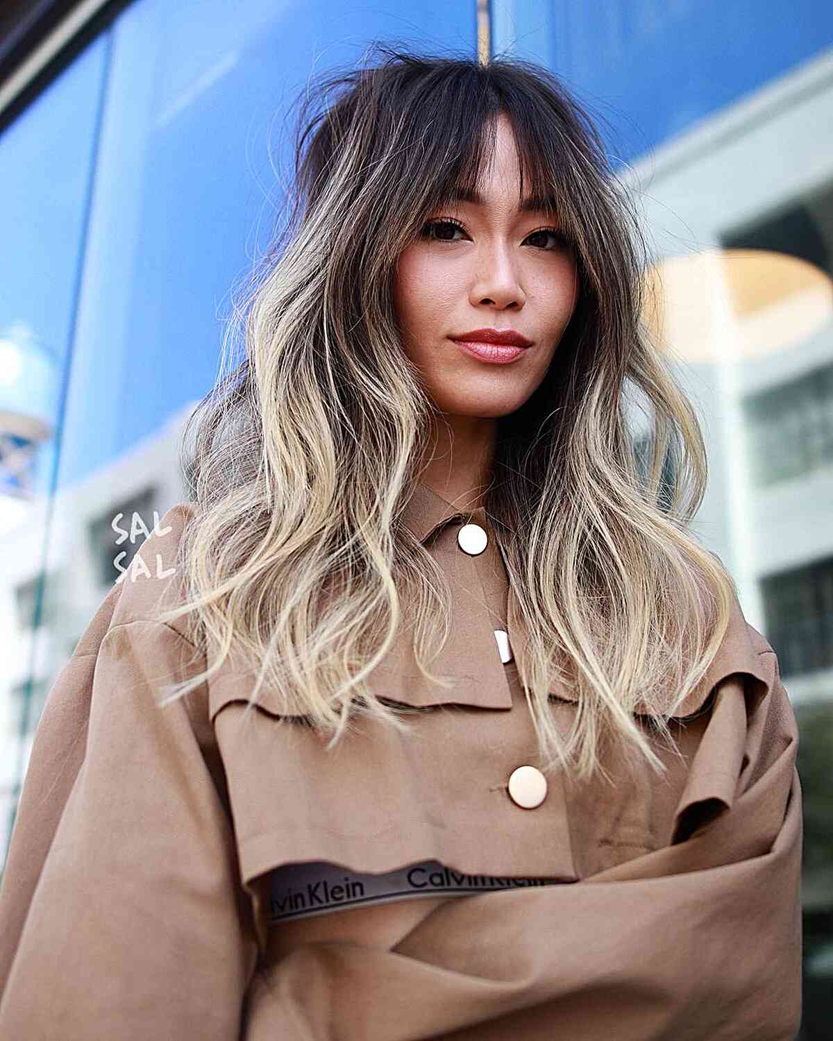 Face-Framing Barely-There Bangs for ladies with long ombre hair