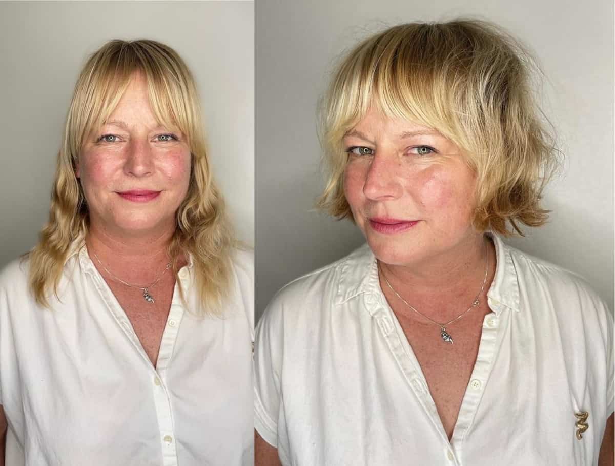 Face-framing bob with bangs for ladies over 50