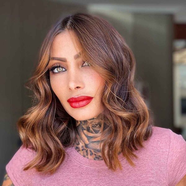 A copper red and light brown balayage