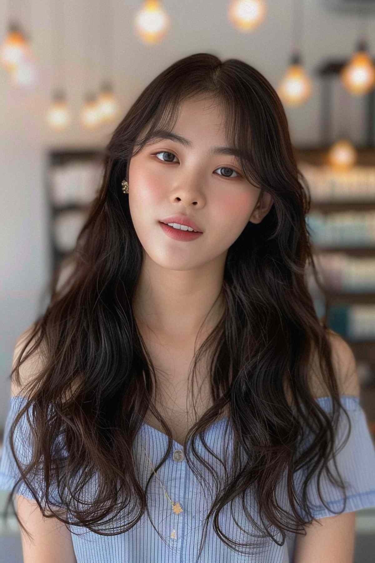 face-framing wavy long hair for asian women