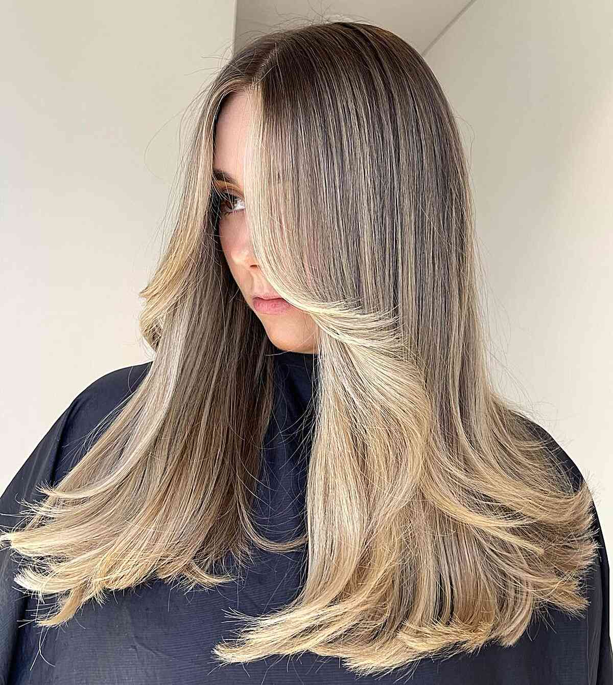 Face-Framing Dirty Winter Blonde Balayage for Mid Back-Length Straight Hair