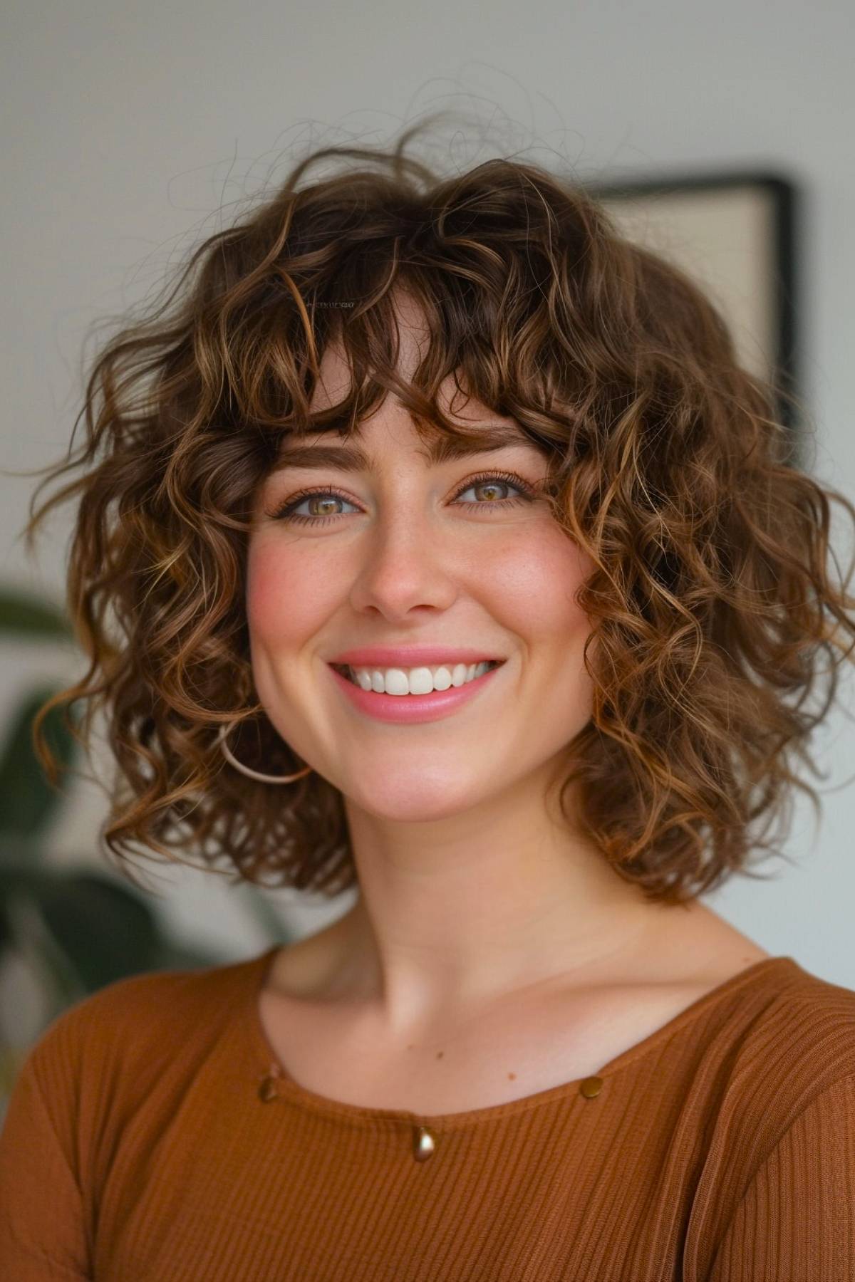 Face-framing layers curtain bangs curly hair