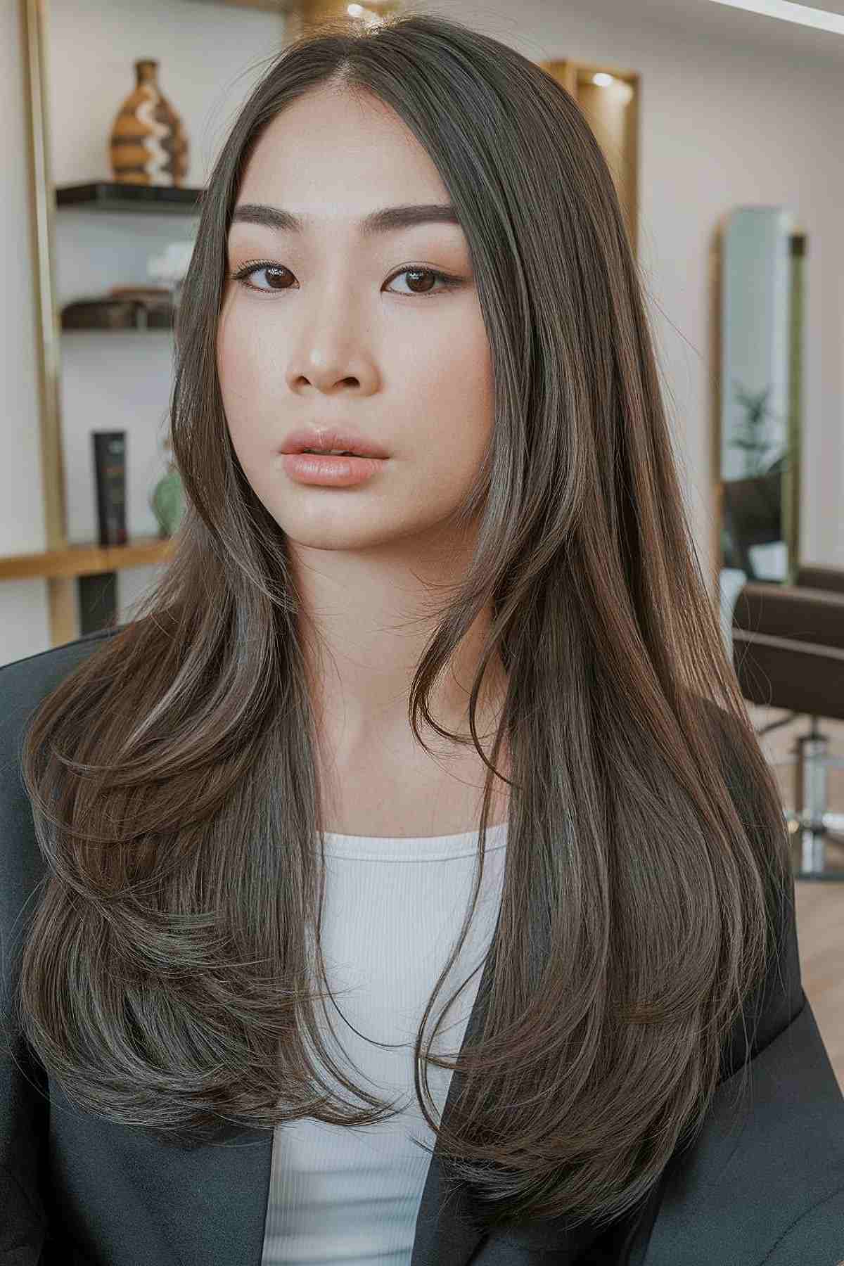 Long asian hair with face-framing layers