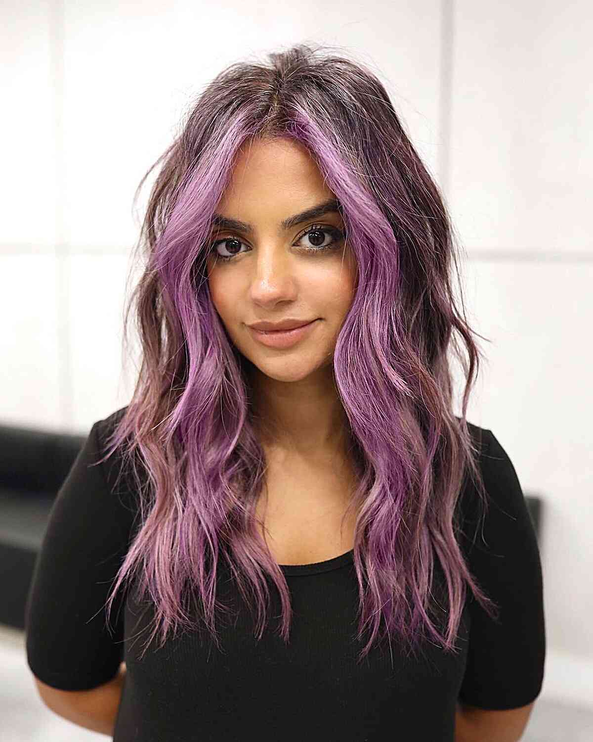 Face-Framing purple balayage hair color