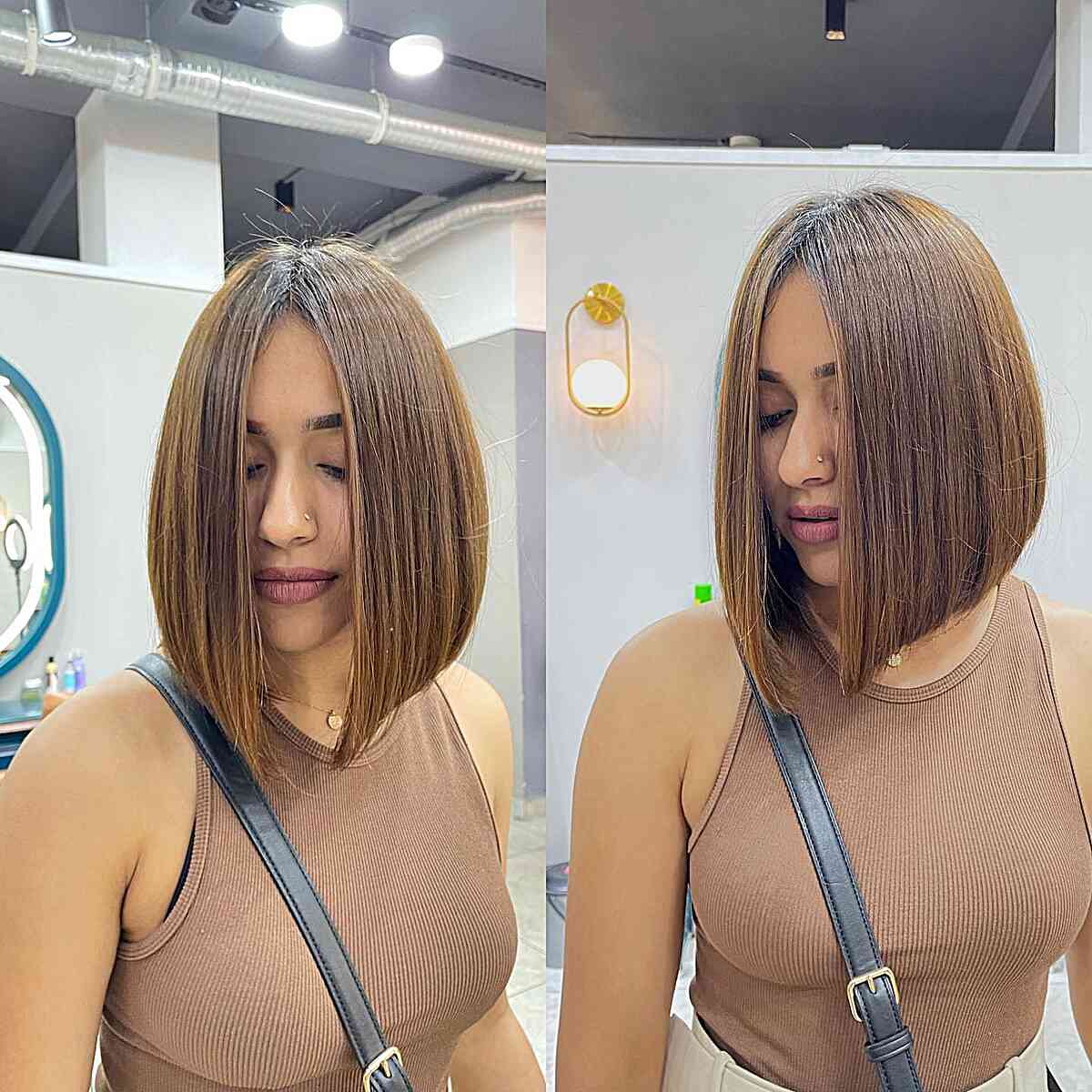 Face-Framing Round Inverted Long A-Line Bob with Neck-Length Cut