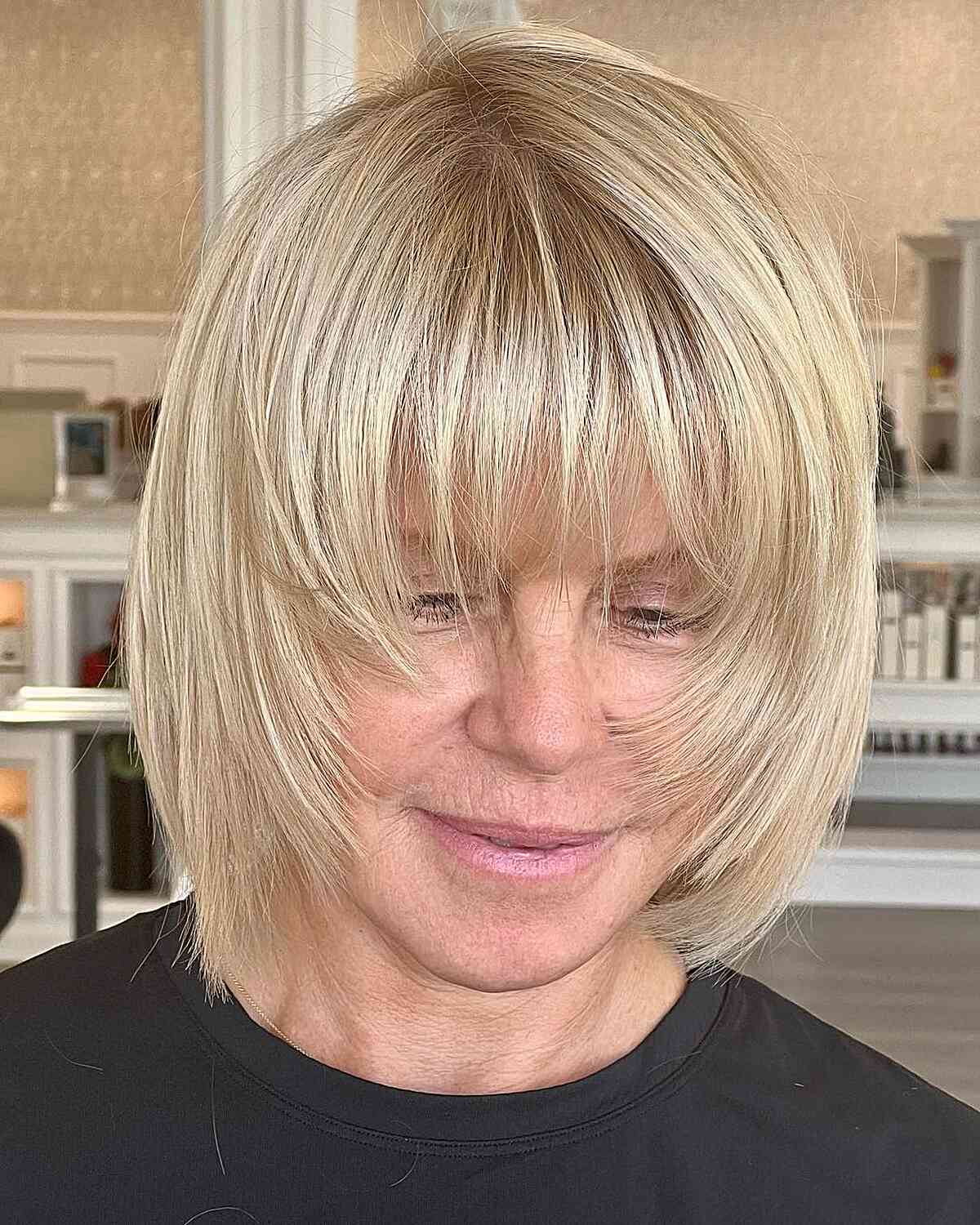 Neck-Length Face-Framing Choppy Shag with a Fringe for Women Over Fifty