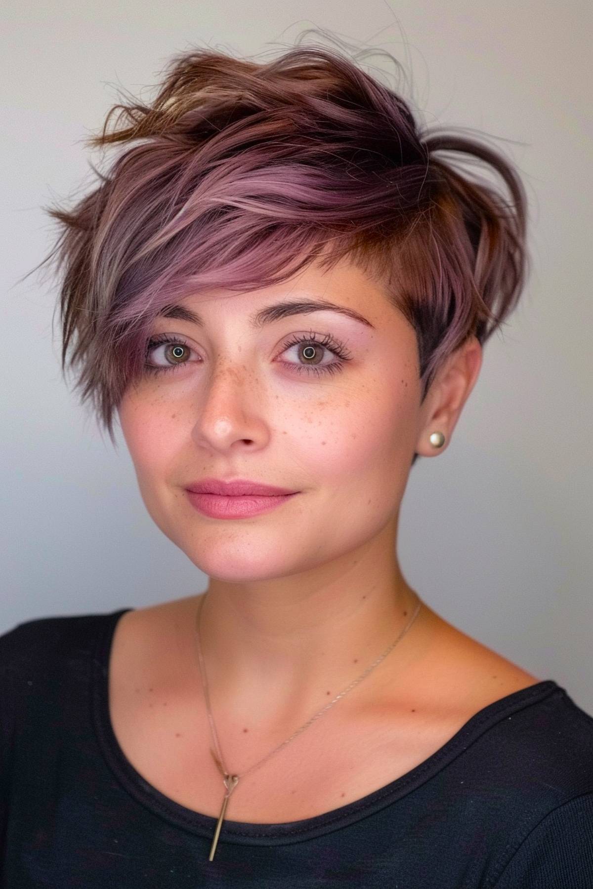 Facetaper Pixie – sleek tapered pixie with lavender tones for round faces