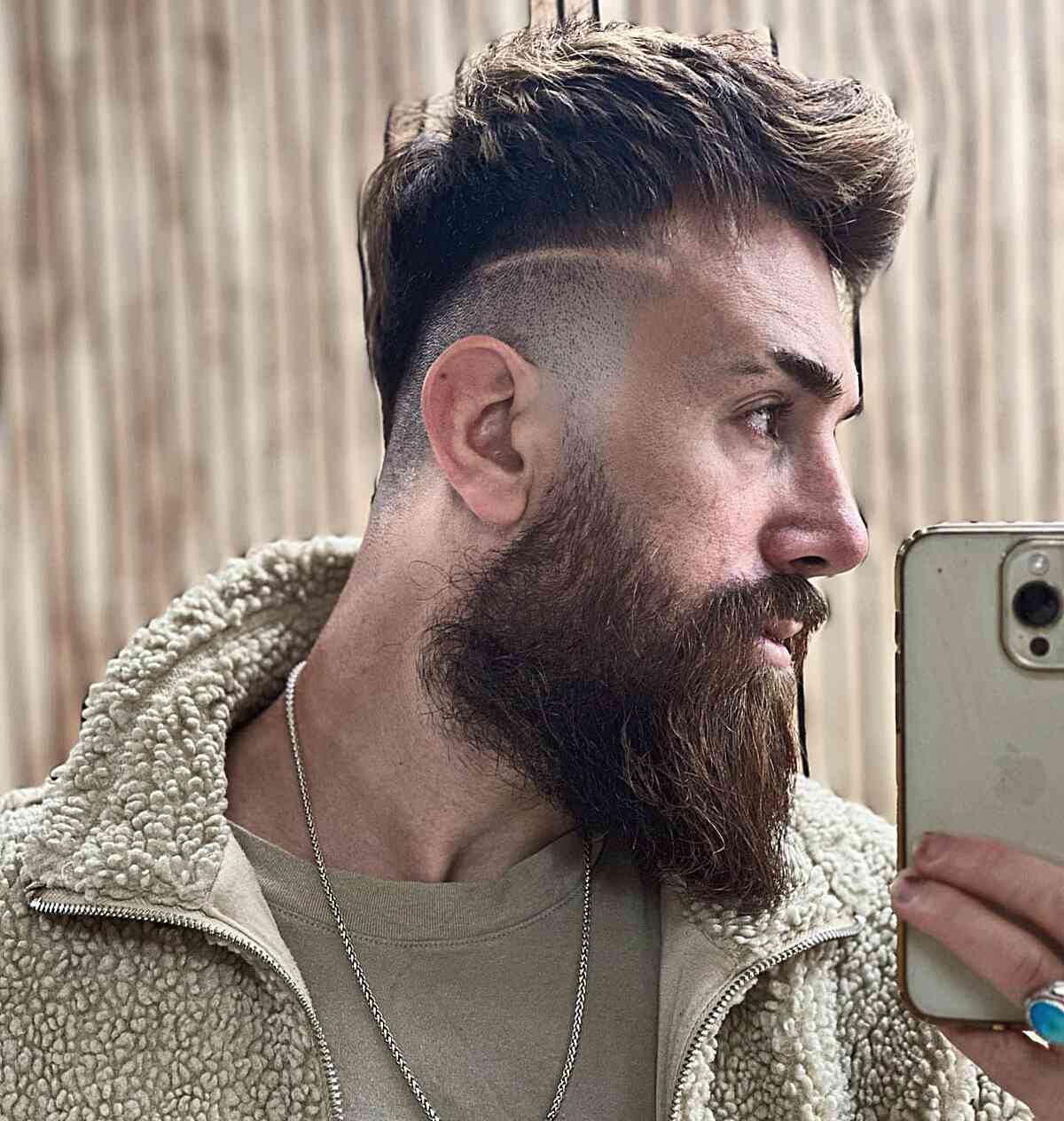 Faded Faux Hawk with a Sharp Beard for Men