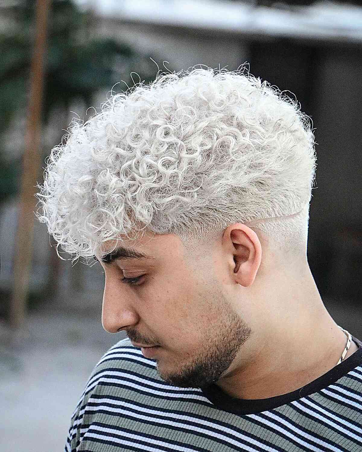 Faded Platinum Blonde Curls for Men