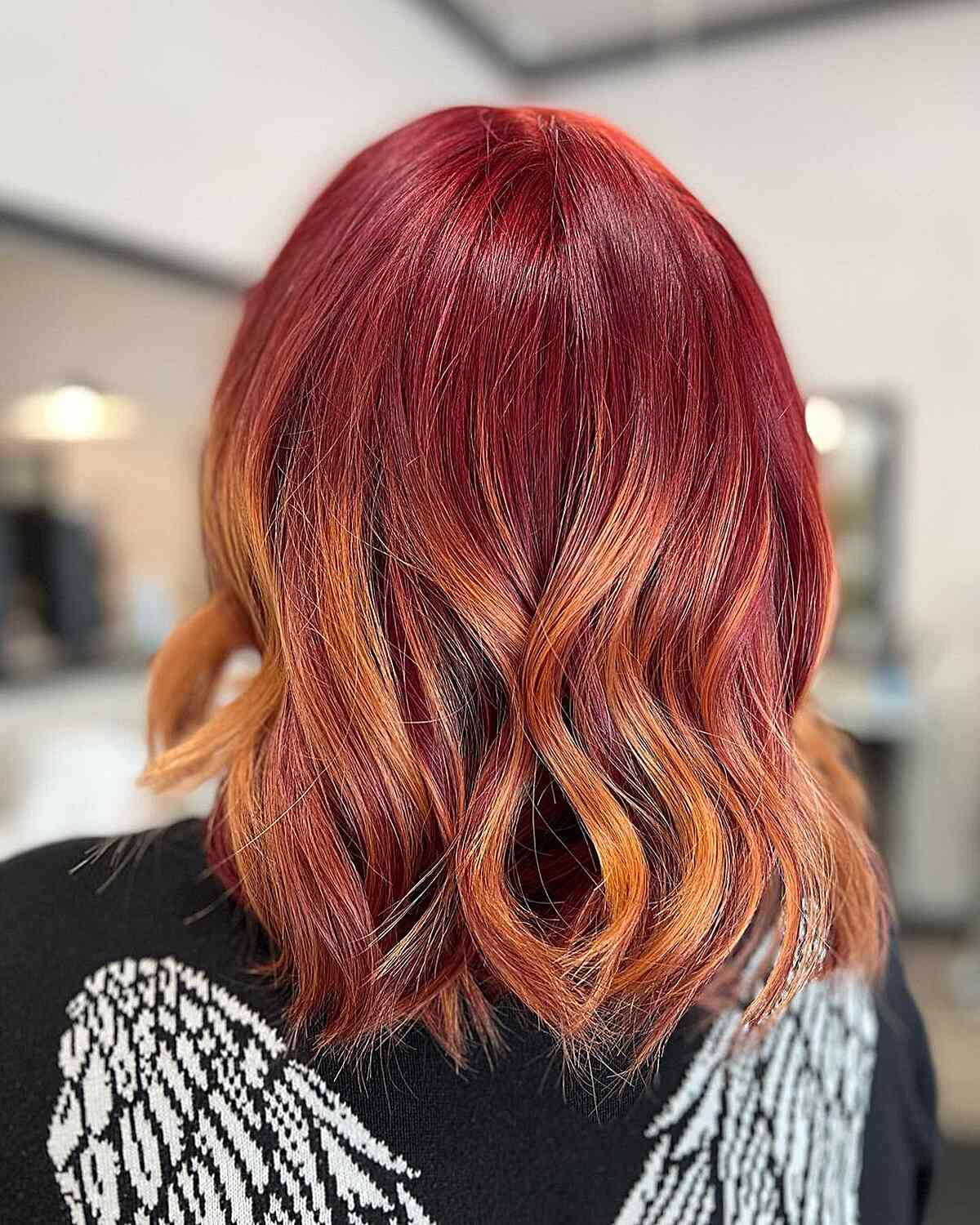 Fall-Inspired Red and Brown Ombre on a Short Bob