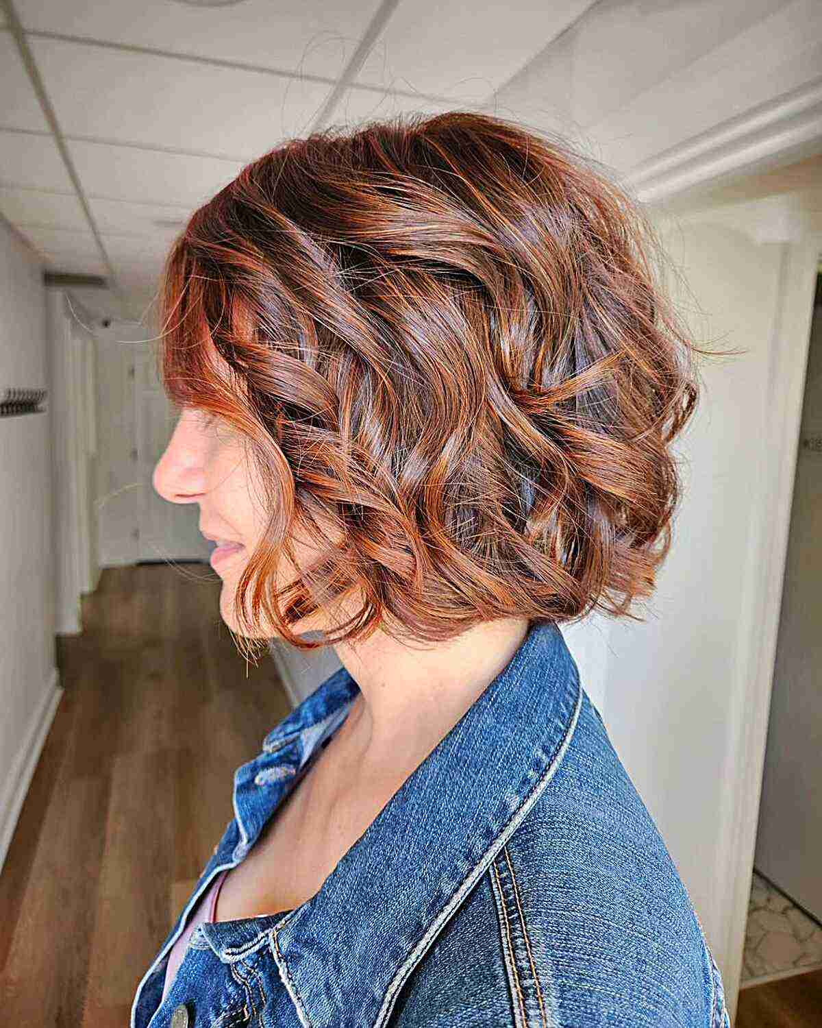 Fall Pumpkin Copper Highlights on Short Hair for 40-year-olds