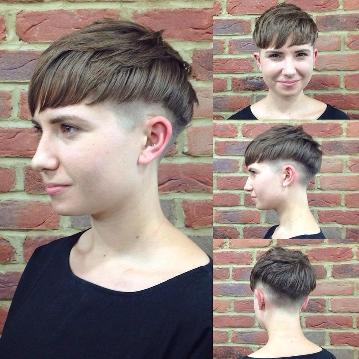 Fashionable mushroom haircut for brunettes