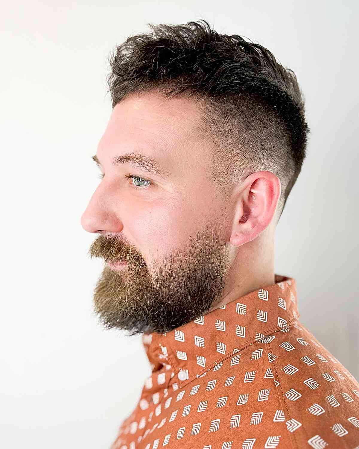 Faux Hawk Fade with a Full Beard and Mustache