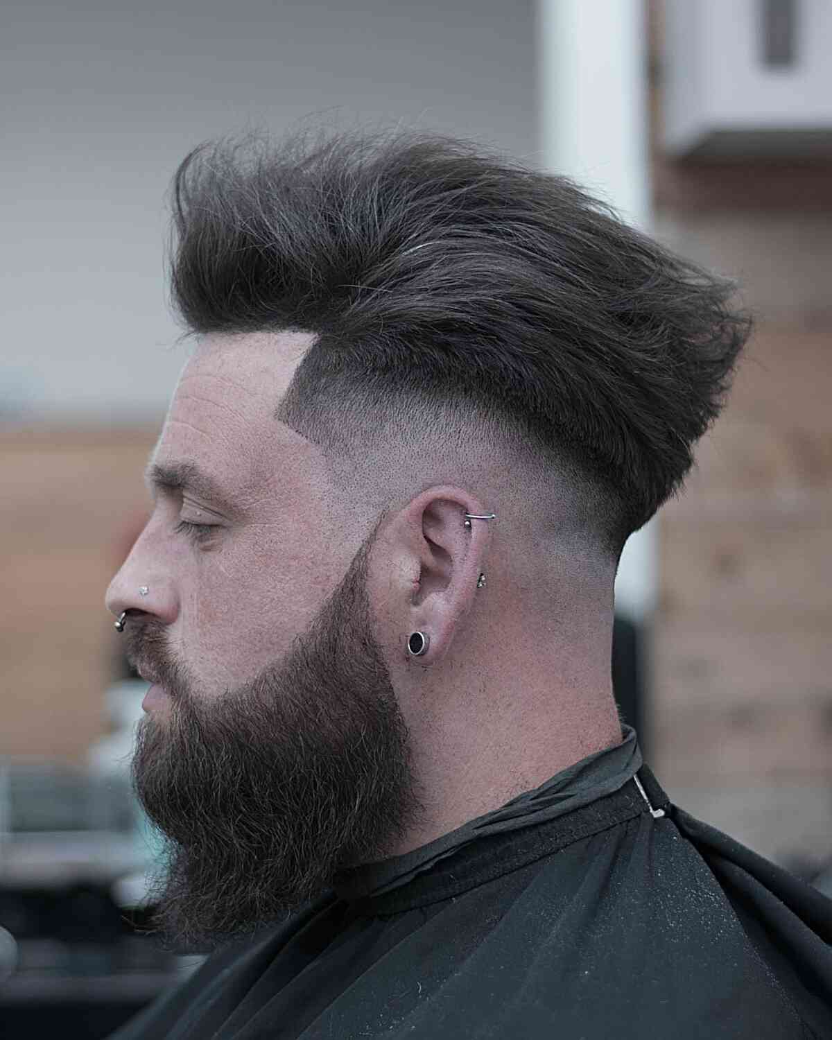 Faux Hawk Fade with a Line Up and Beard Fade for Men