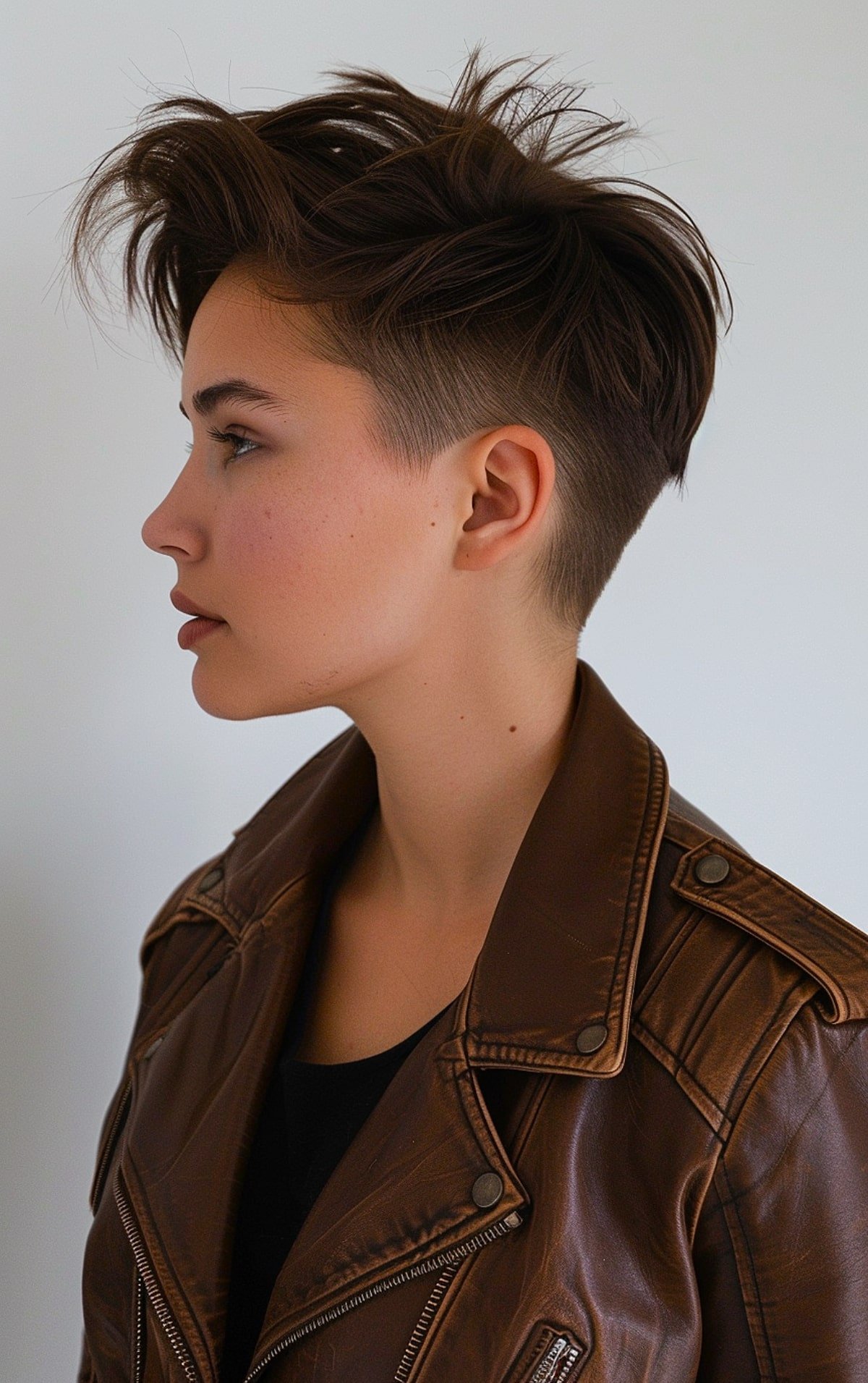 Faux hawk pixie with shaved sides and textured top for straight hair