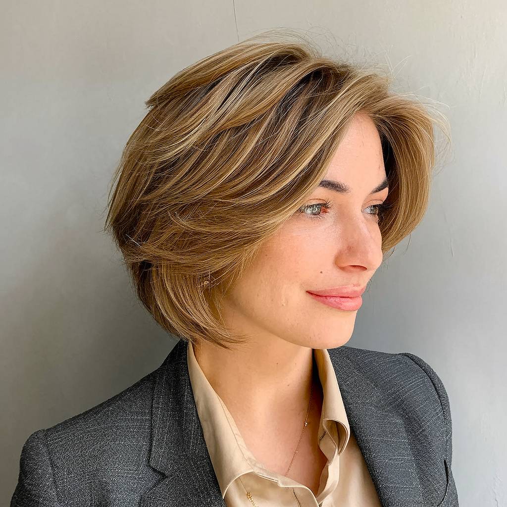 Featherchic haircut with airy layers and a voluminous blowout finish