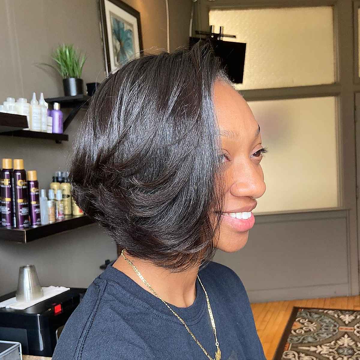 Feathered Angled Bob for Black Hair