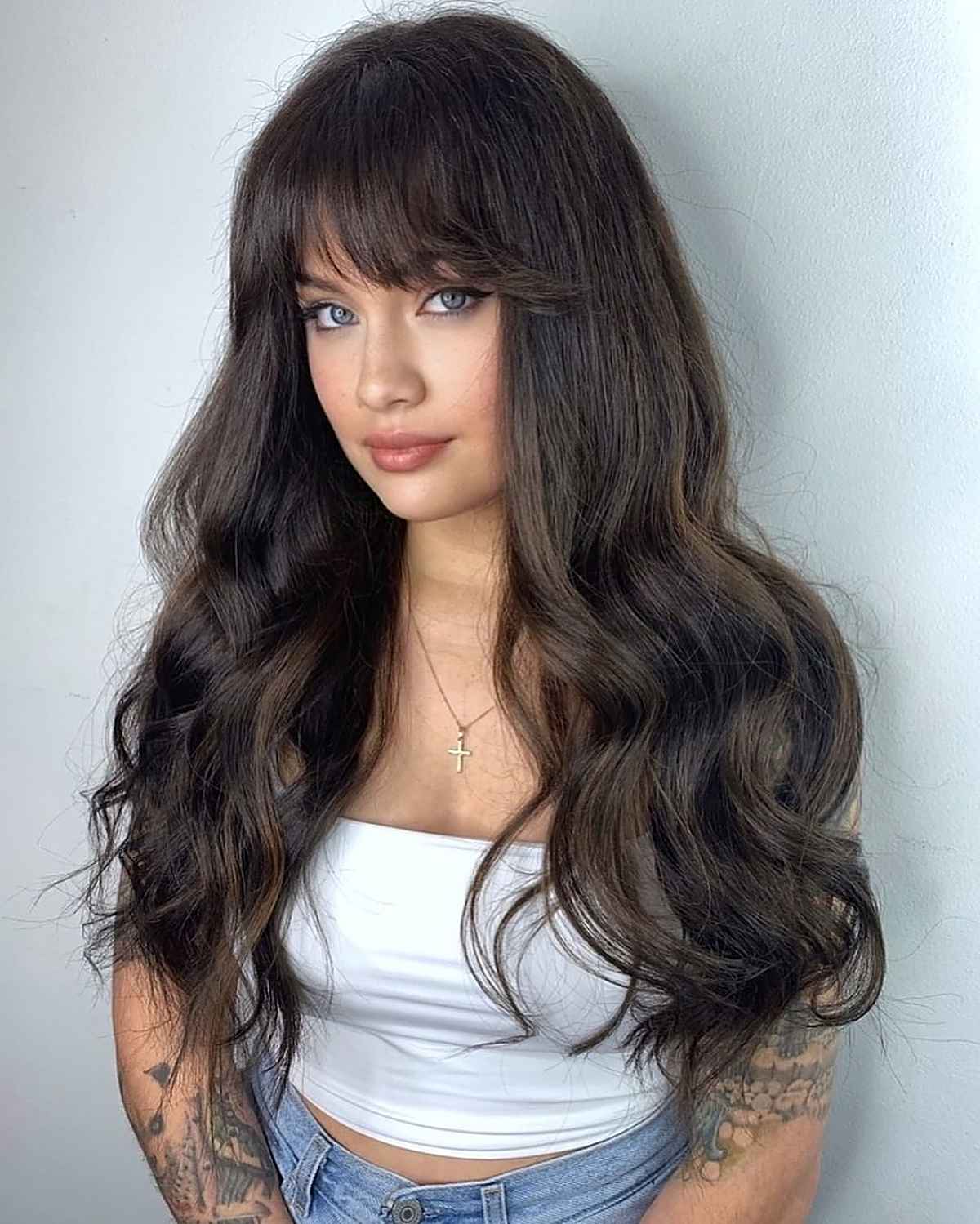 Feathered Bangs for Dark Brown, Thick Hair