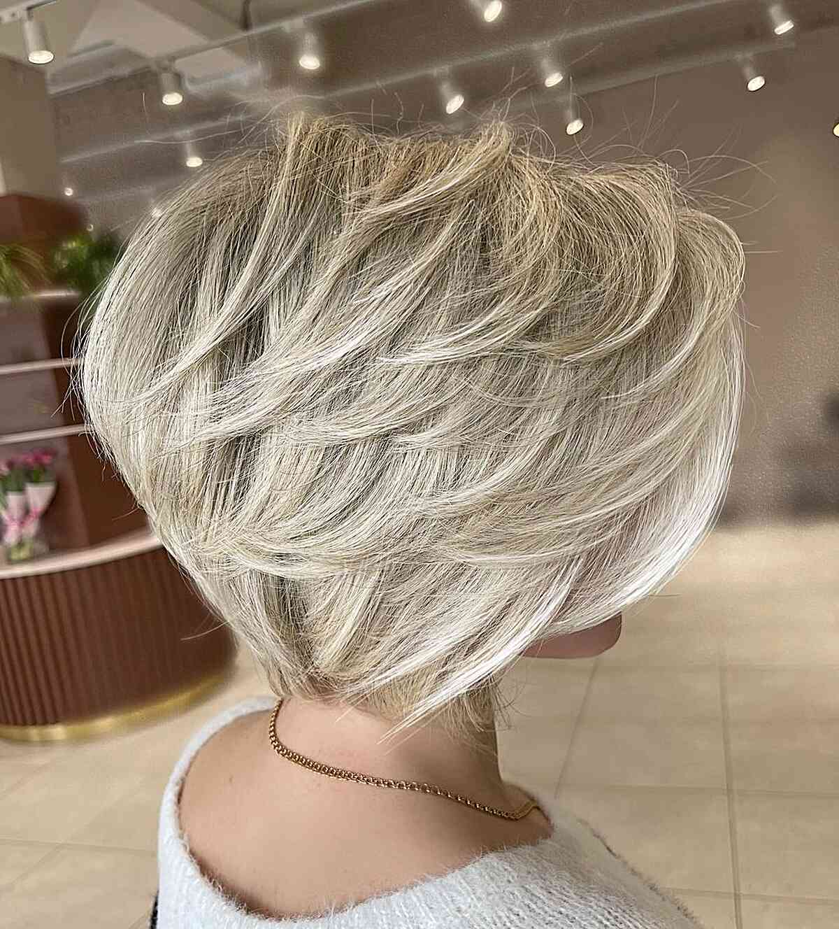 Feathered Bixie Cut with Visible Layers for women with thick hair