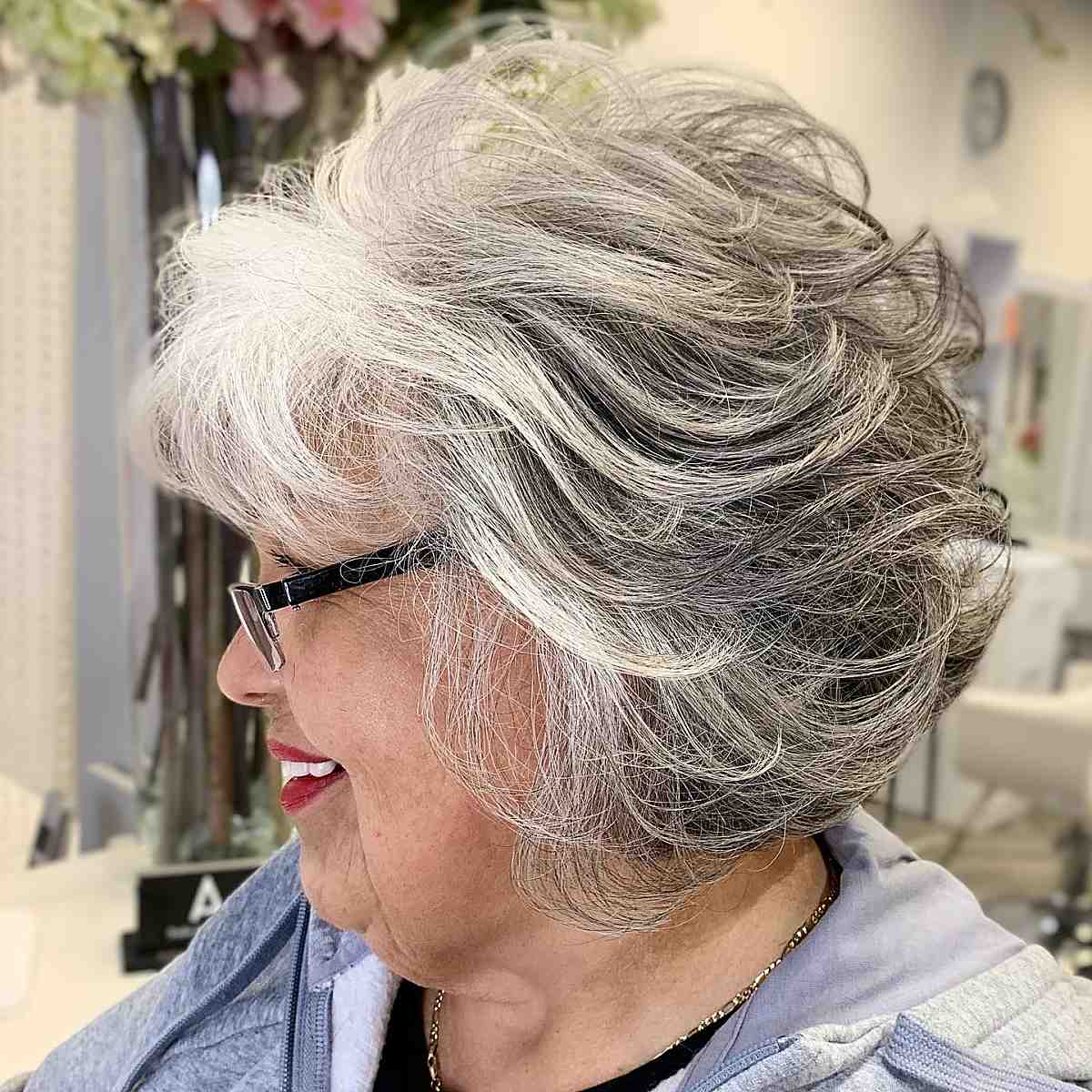feathered bob for ladies over 50 with glasses