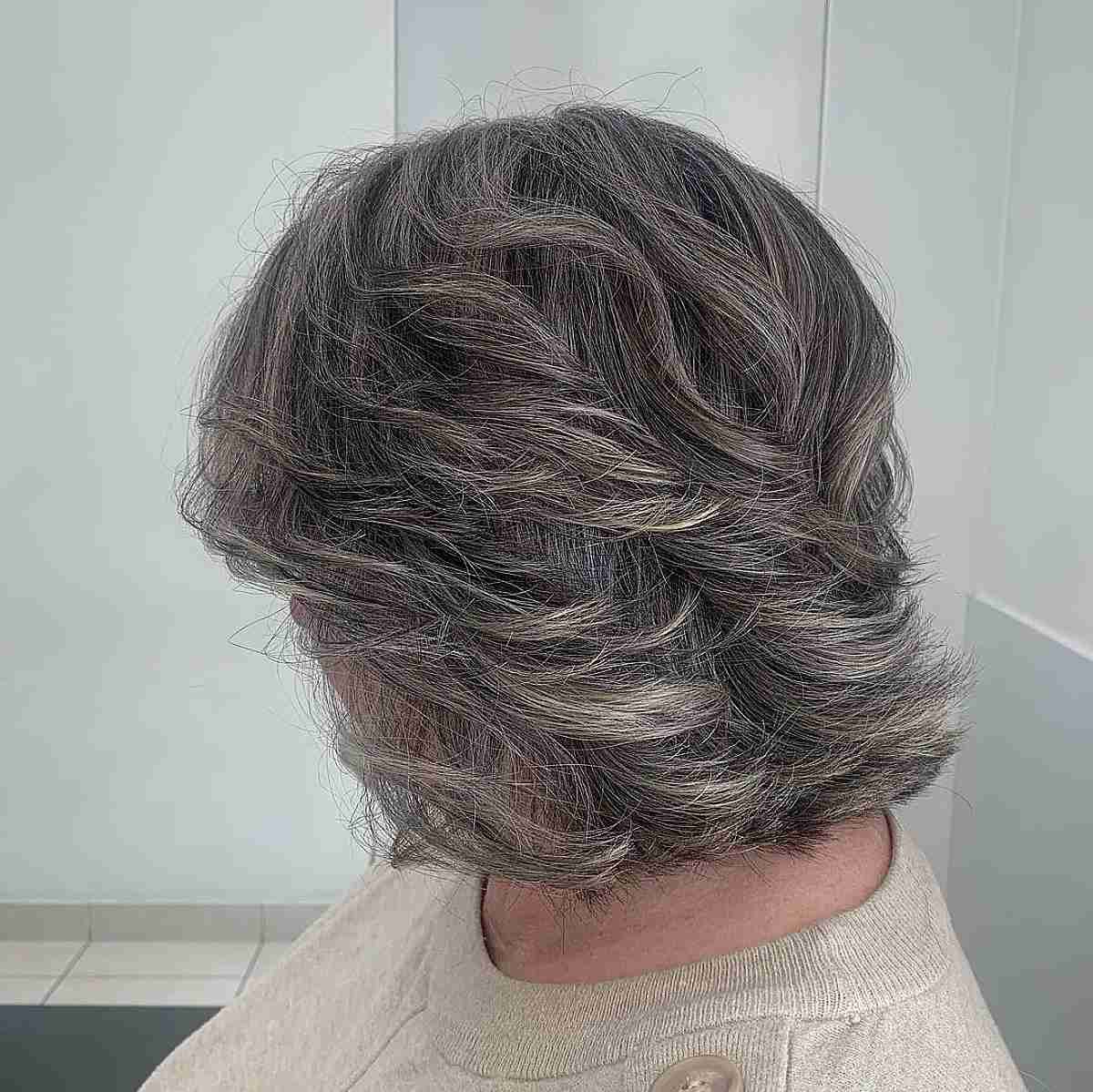 Feathered Grey Bob with V-Cut Layers for Old Women