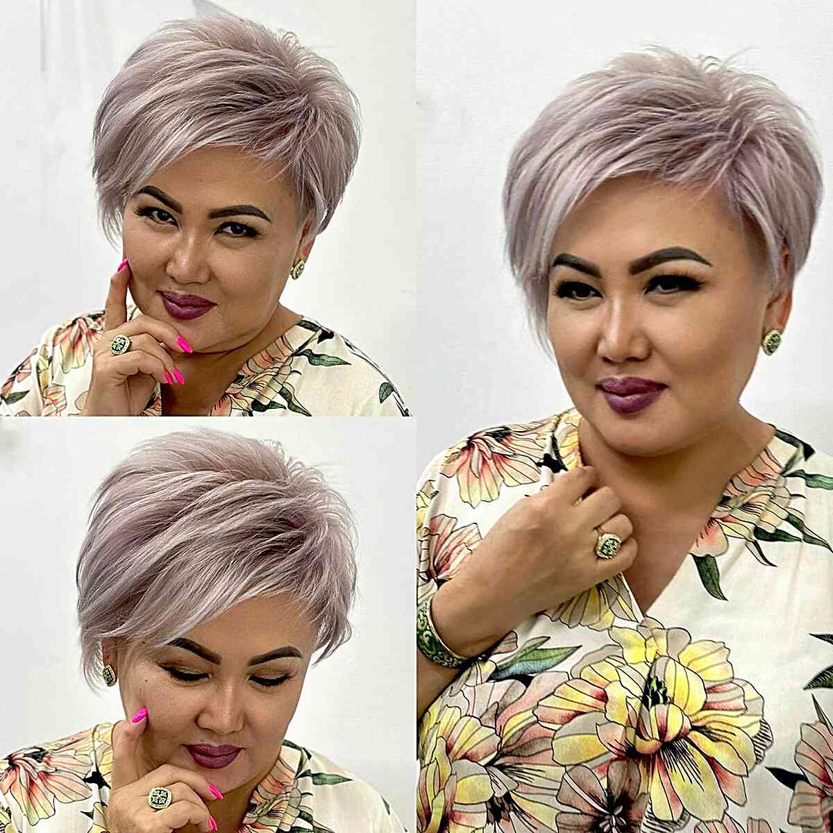 Feathered Long Pixie Cut for Mature Women with Round Face Shapes