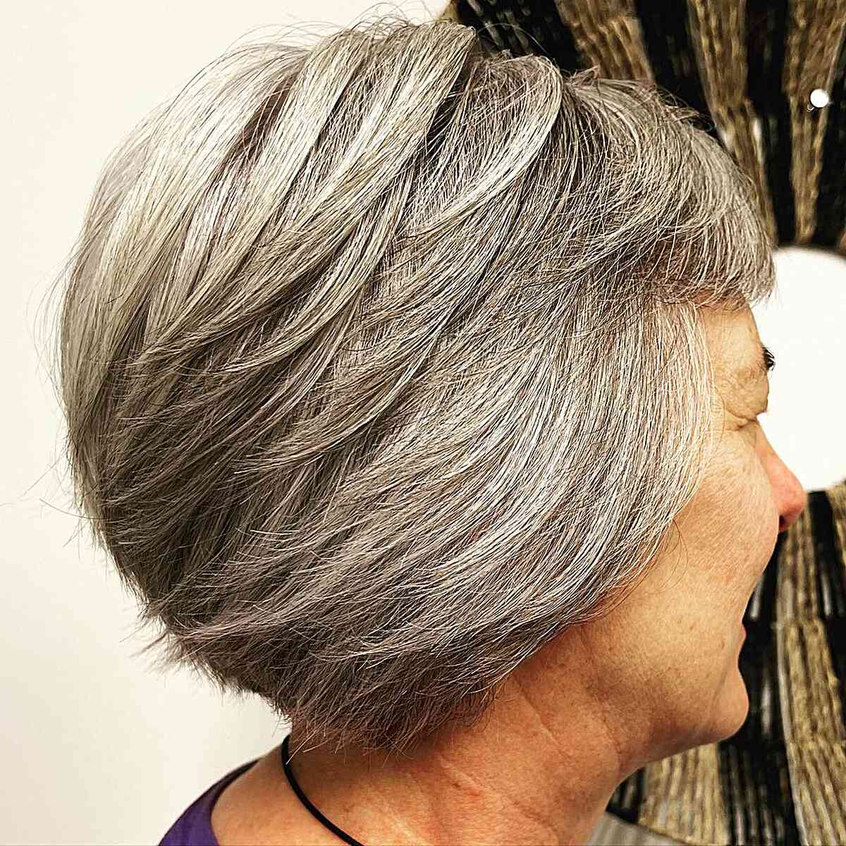 Feathered Mini Gray Pixie Bob with Choppy Layers for women over the age of 60