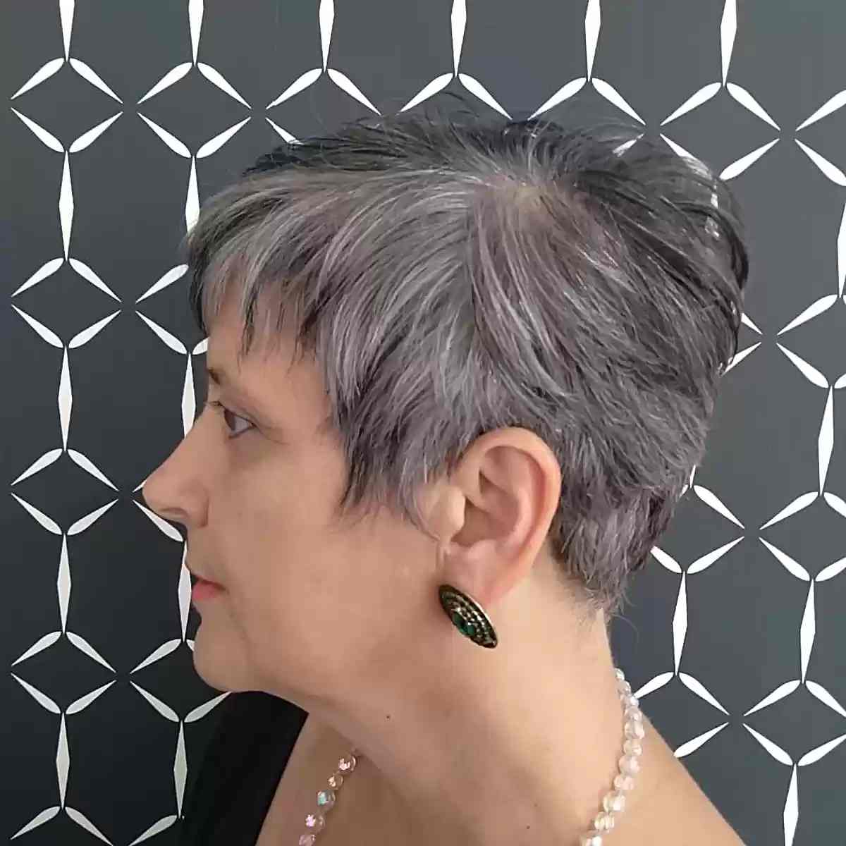 Feathered Pixie on women past their 50s with Gray Fine Hair