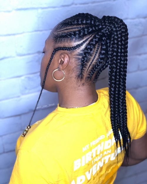 Feed in braids with ponytail