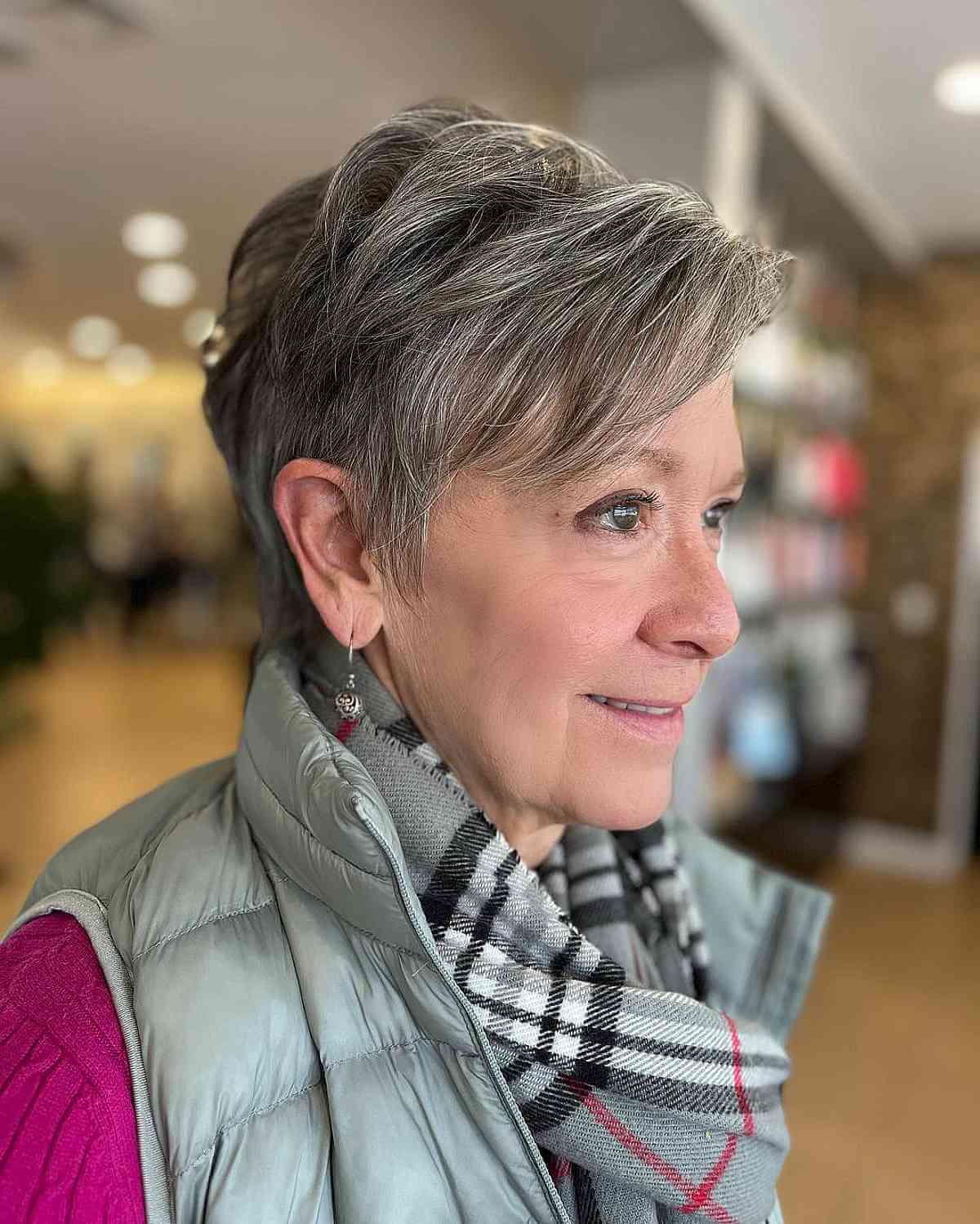 Feminine Gray Pixie Cut for Older Ladies with Fine Hair