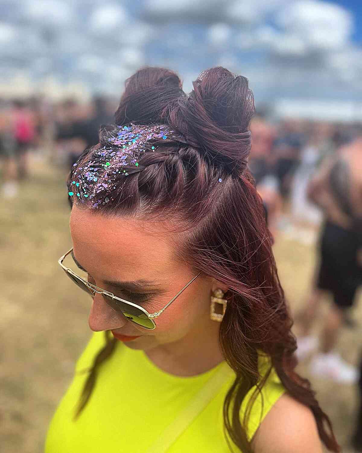 Festival Half-Up Braided Buns with Glitter for Mid-length hair