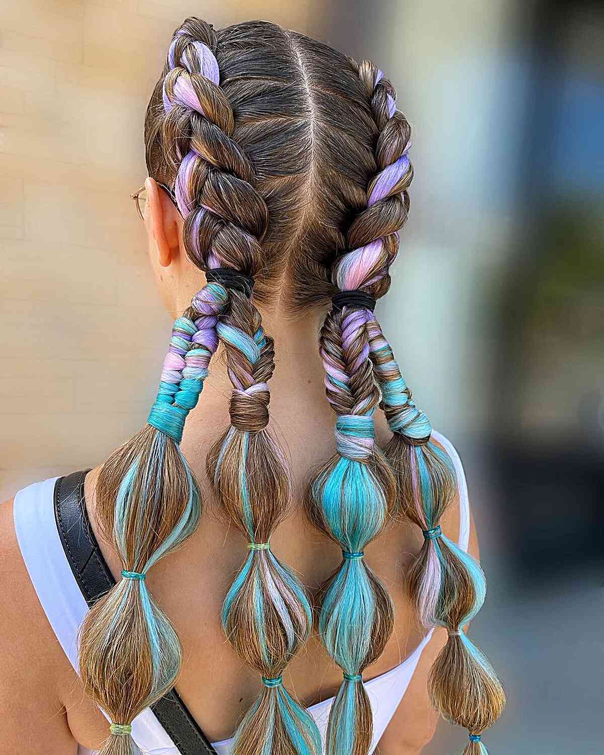 Festival Long Pastel Braided Extensions with Middle Part Style