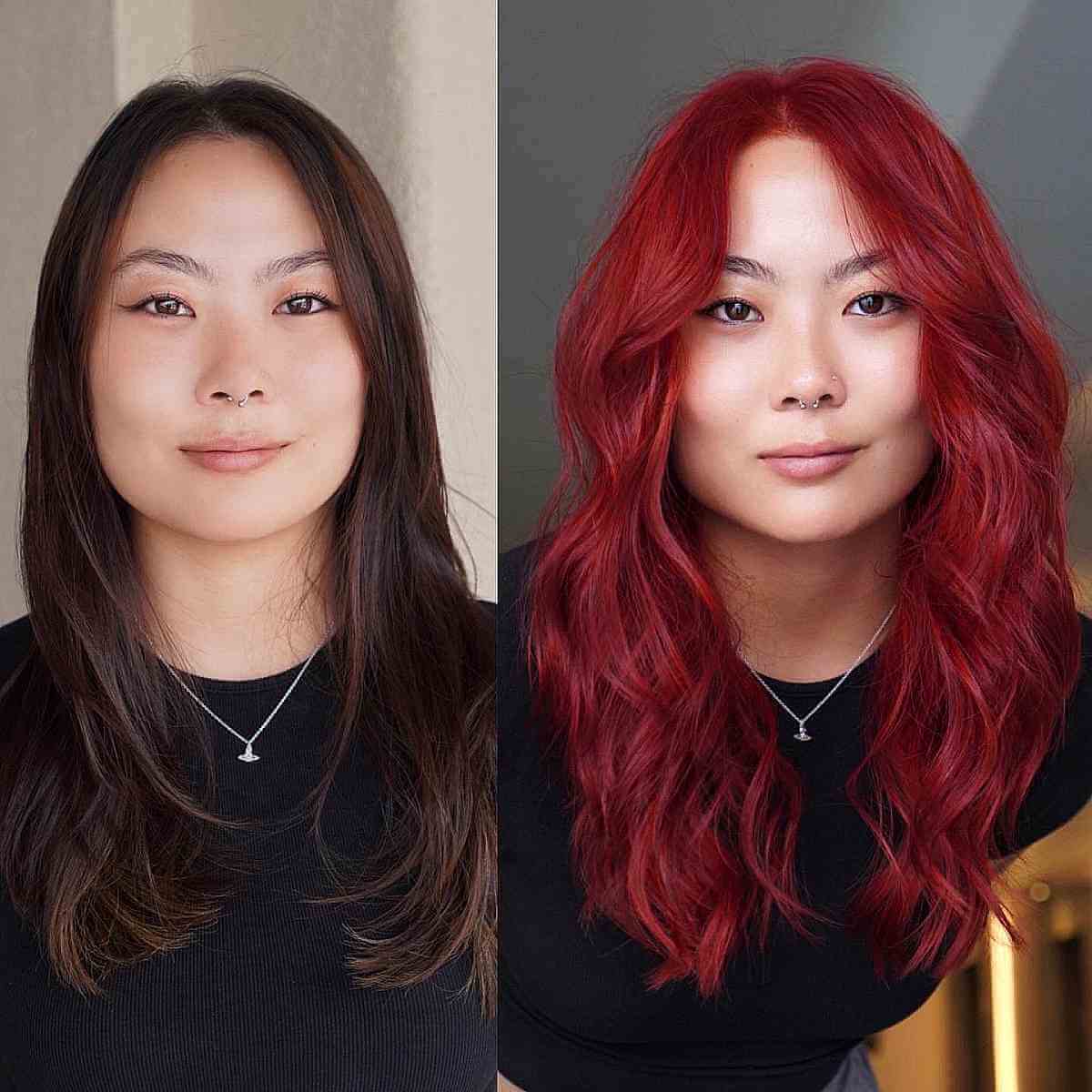 Fierce Red Mid-Length Hair with Loose Waves