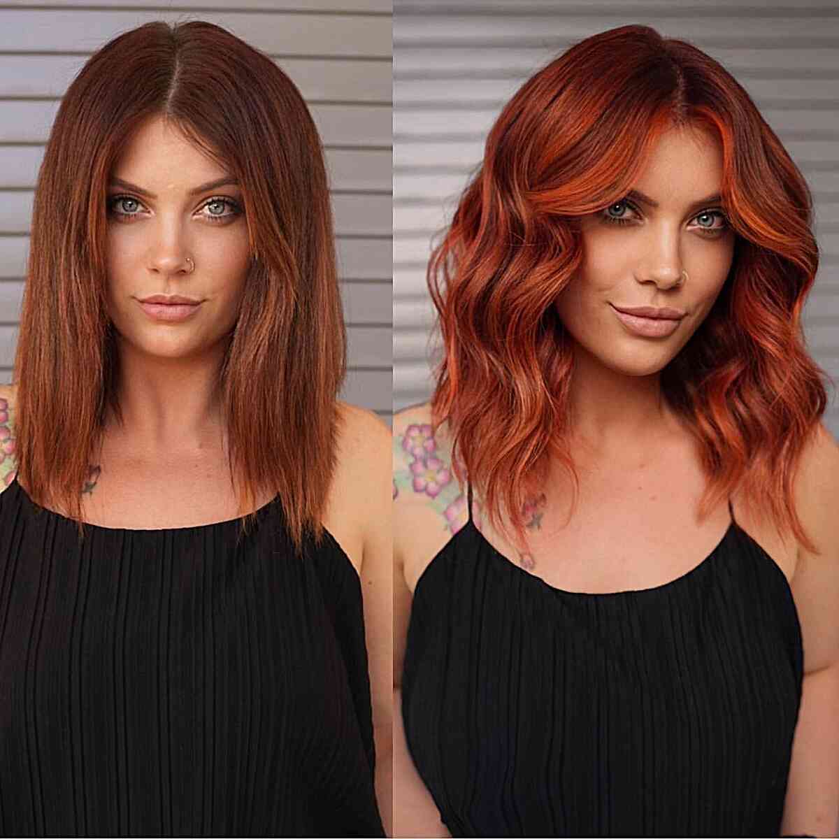 Fiery Copper Balayage Tones for Ladies with medium hair with waves
