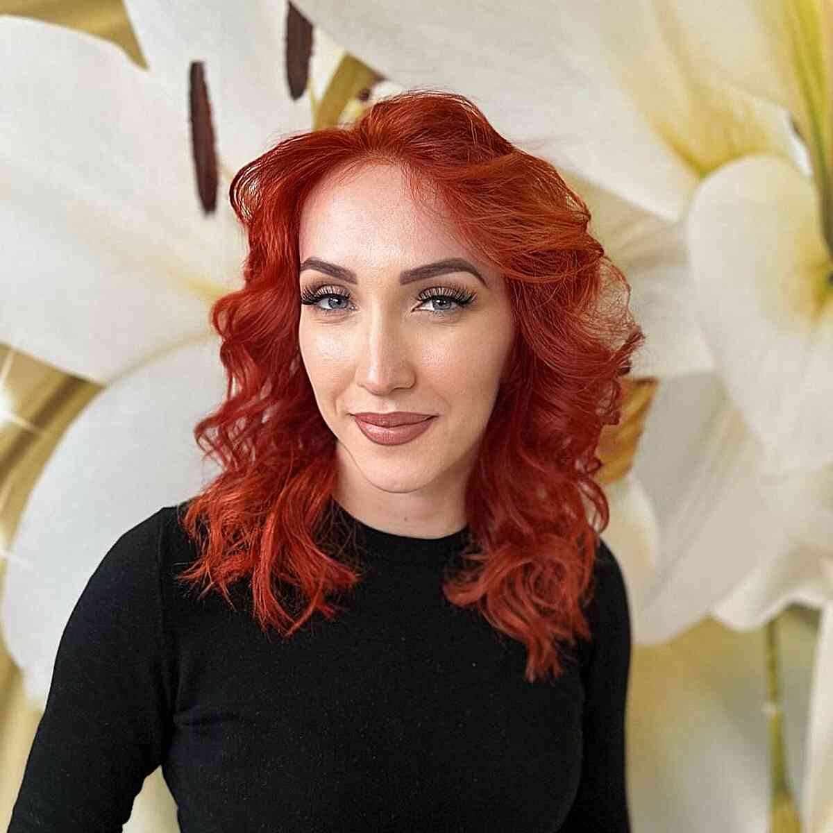 Fiery Red Curled Hair for Long Faces and for women with an edgy style