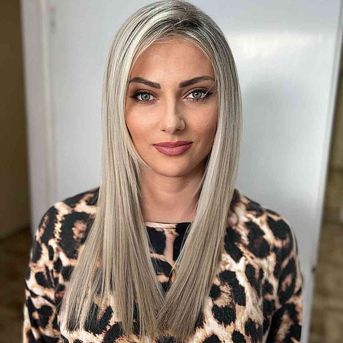 Fine Straight Long Blonde Hair with a Shallow Side Part