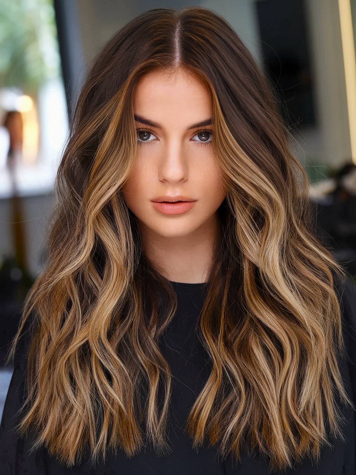 Caramel balayage on brunette hair for pale skin tones