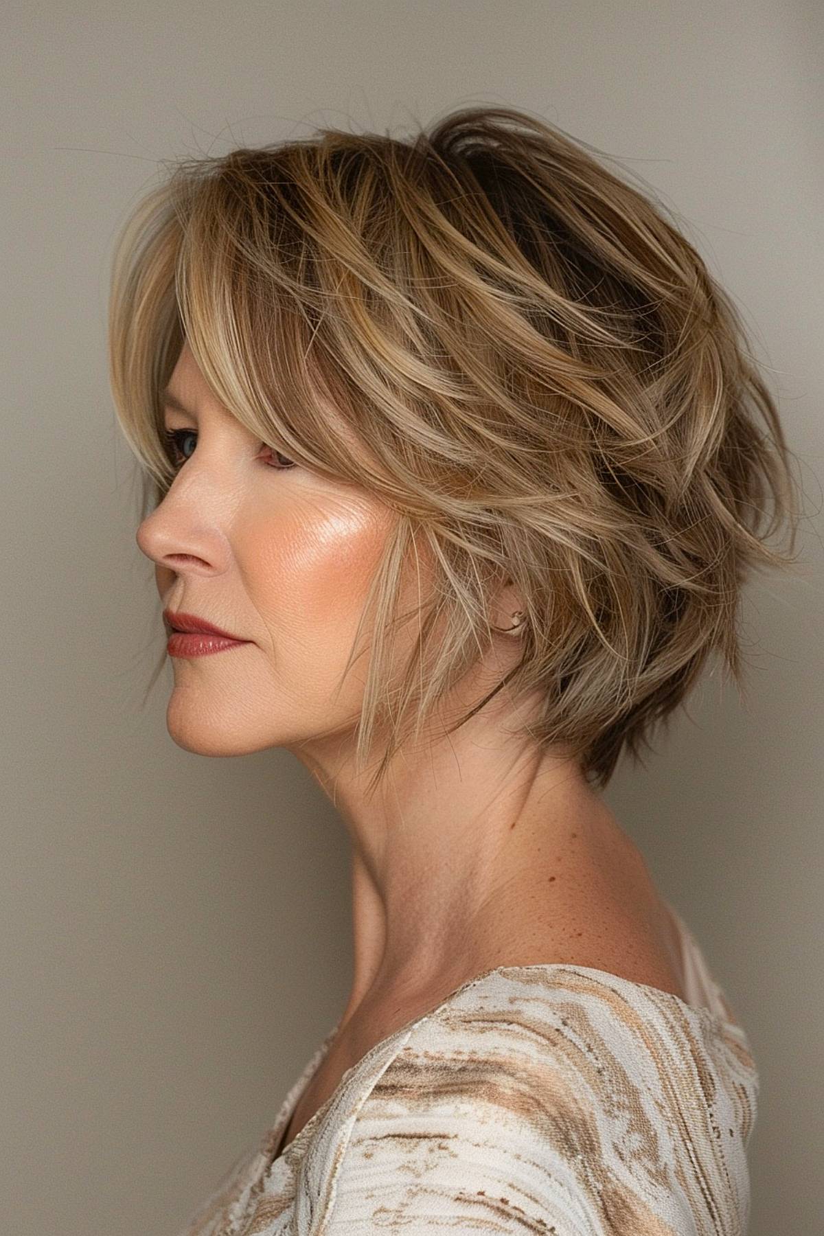 Choppy bob for fine hair over 50 with blonde layers