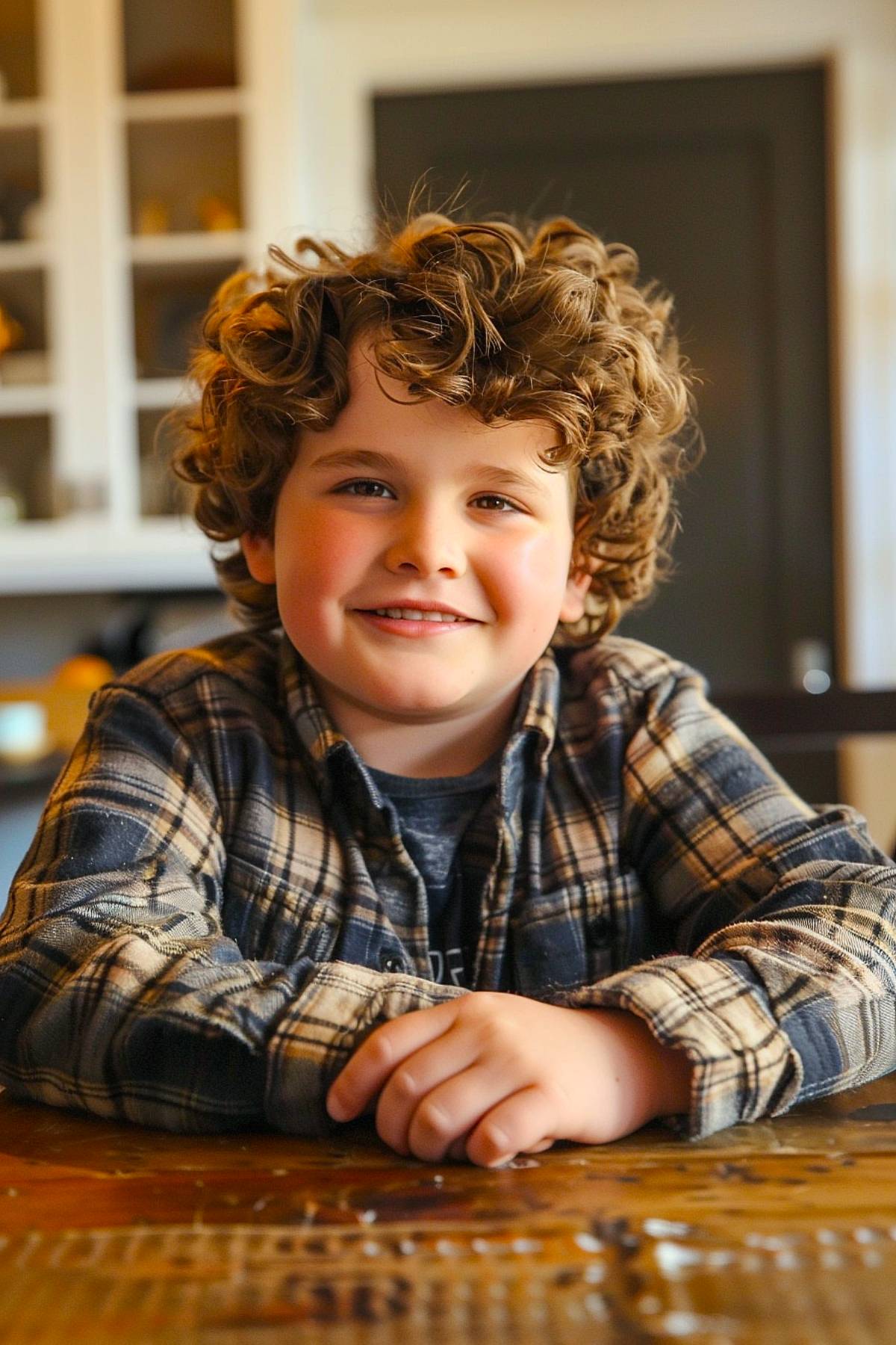 Layered curly haircut for boys with round faces