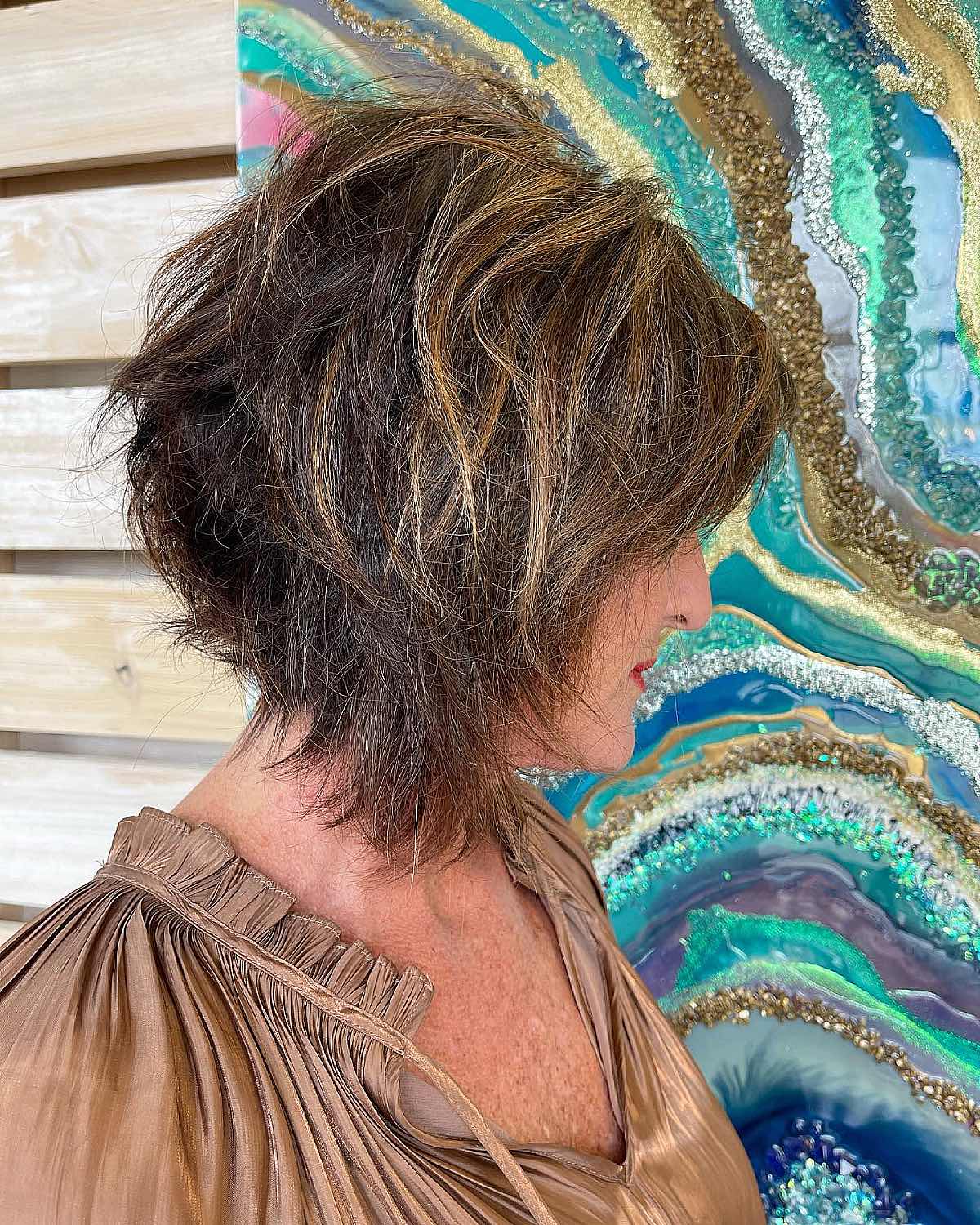 flattering messy bob hairstyle for women over 50