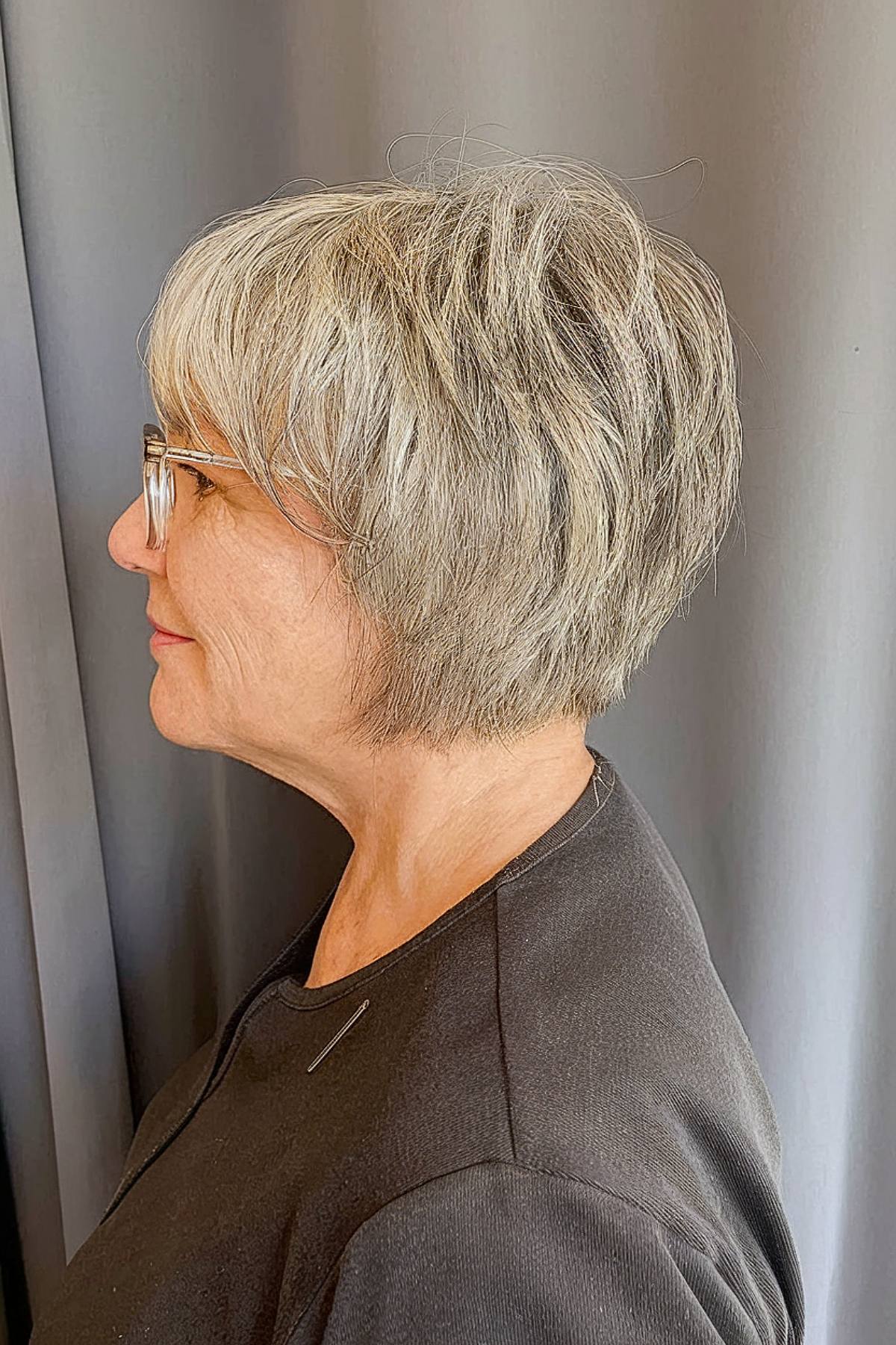 Short layered bob hairstyle for thin hair on women over 70