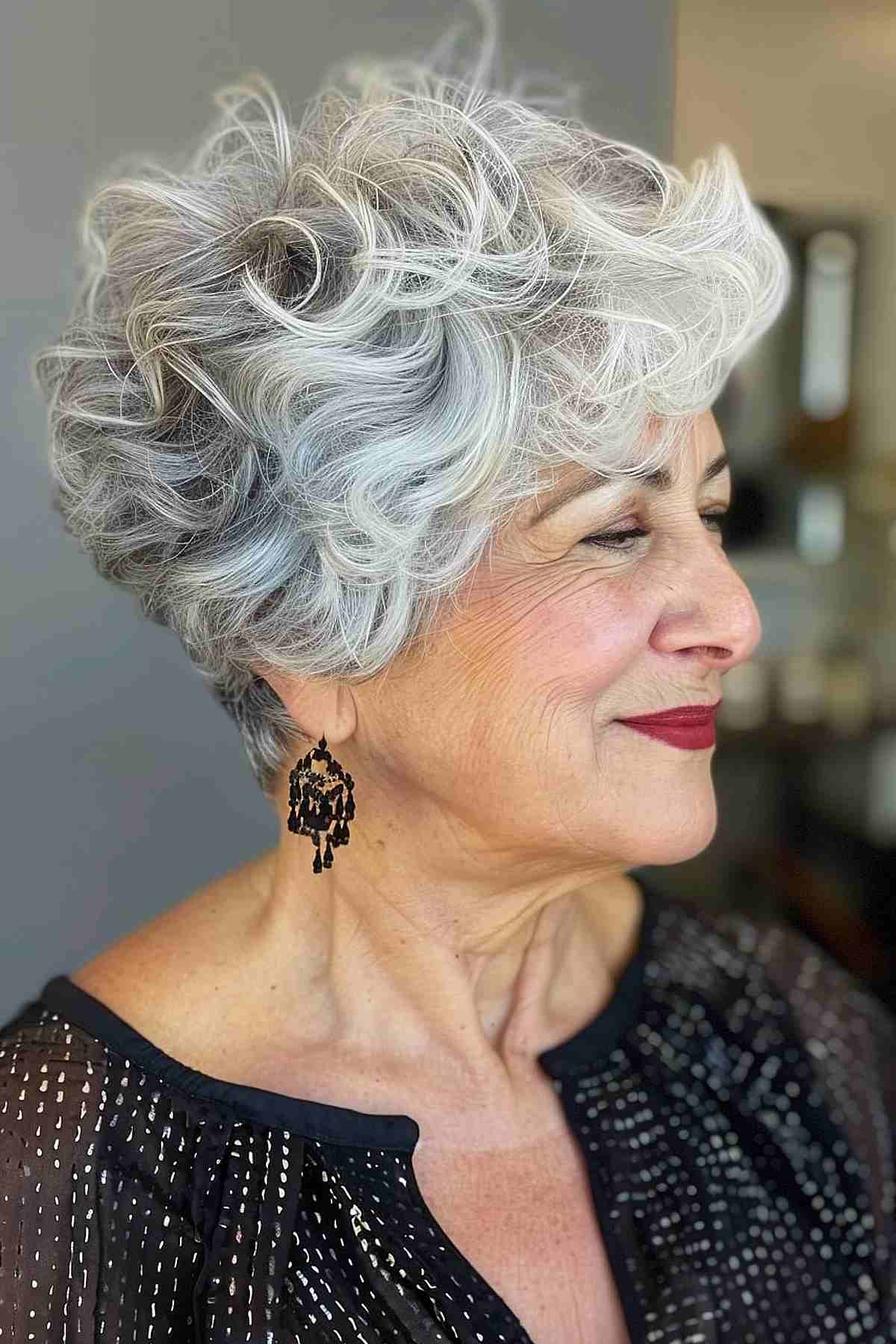 A flattering wedge haircut for women over 60 with curly hair