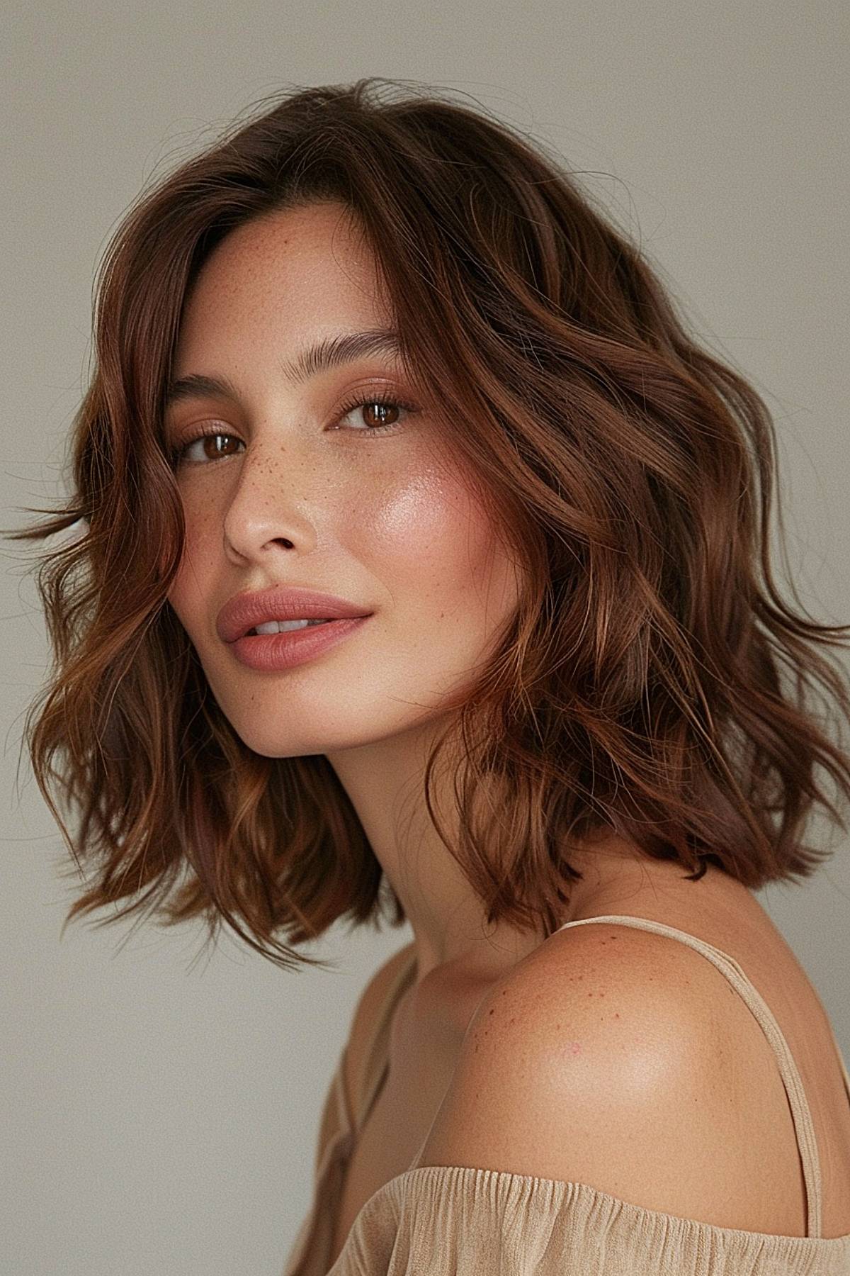 Flickflare haircut with flicked-out layers and warm highlights