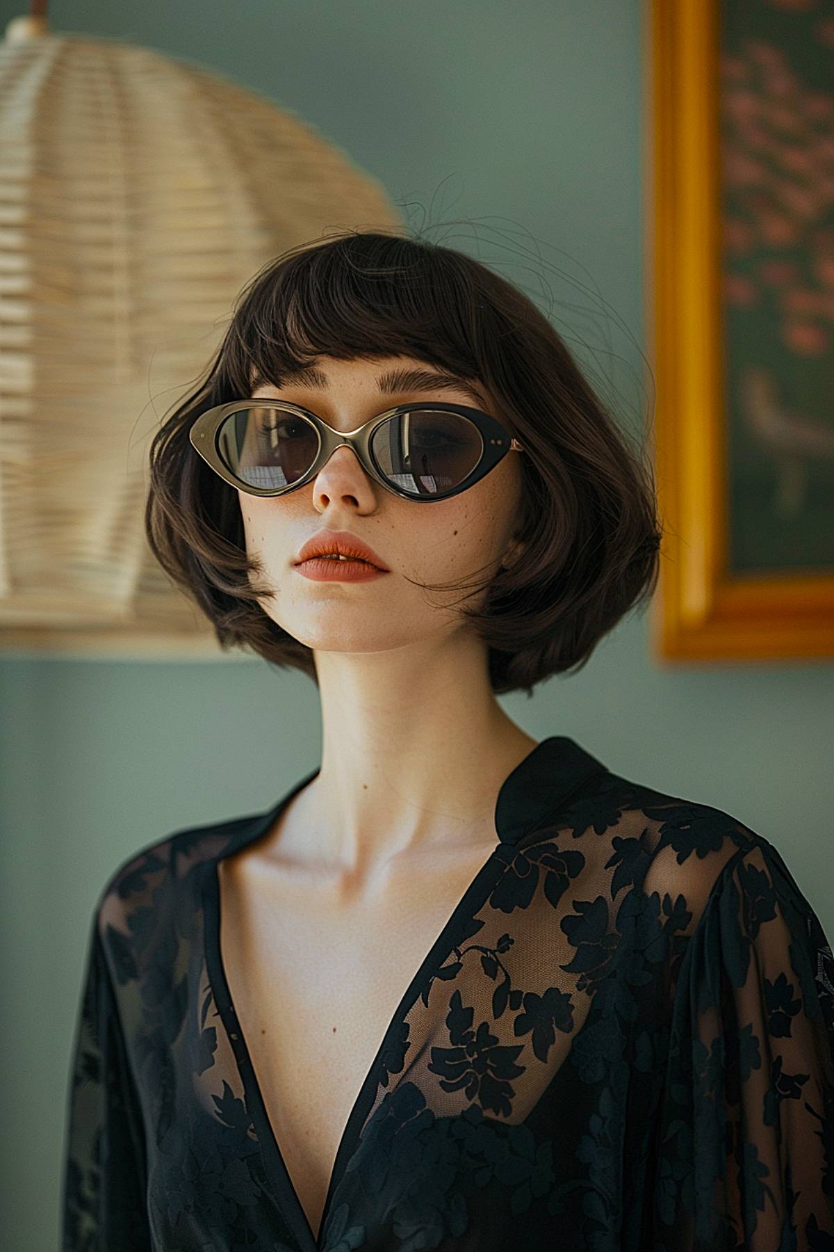 Structured chin-length bob with rounded bangs