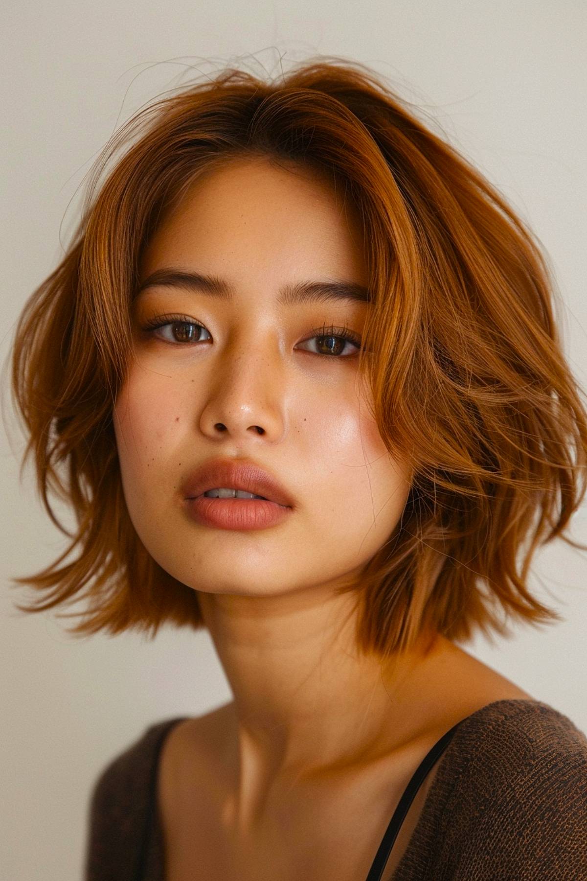 Flipbob Cut – playful bob with flipped-out ends and caramel tones for round faces