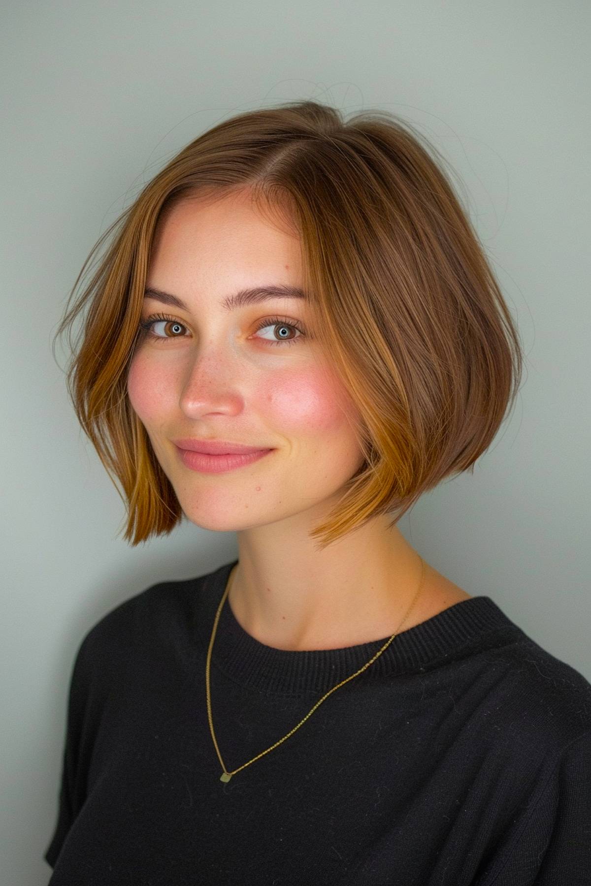 Bob haircut with flipped ends and side part